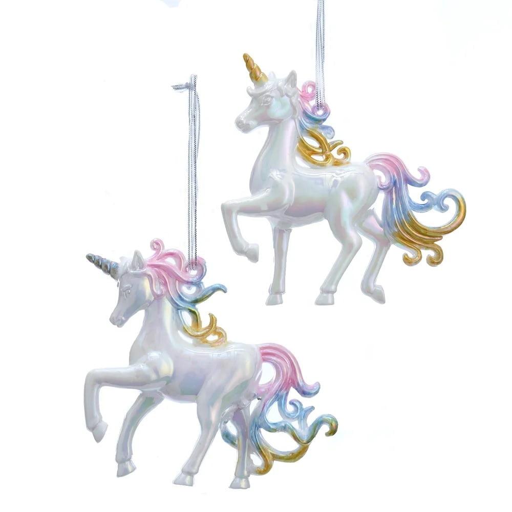 Set of 2 Iridescent Unicorn Acrylic Ornaments with Pastel Mane