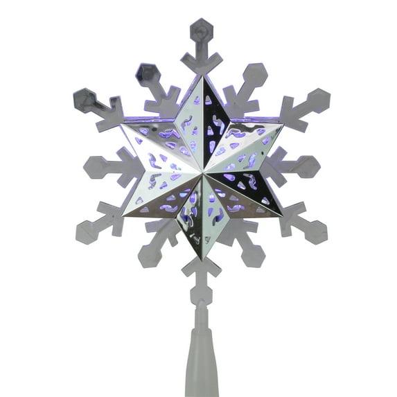 Kurt S. Adler LED Lighted Rotating Snowflake Christmas Tree Topper - 9.25" - White and Blue - Clear Lights