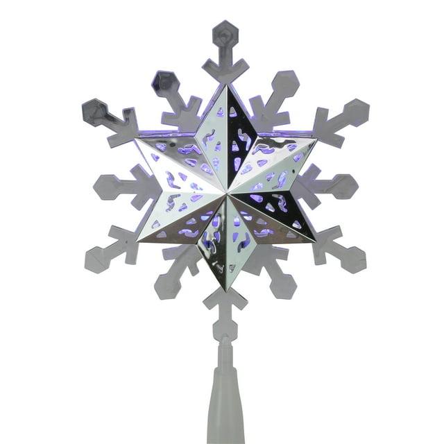 Kurt S. Adler LED Lighted Rotating Snowflake Christmas Tree Topper - 9.25" - White and Blue - Clear Lights