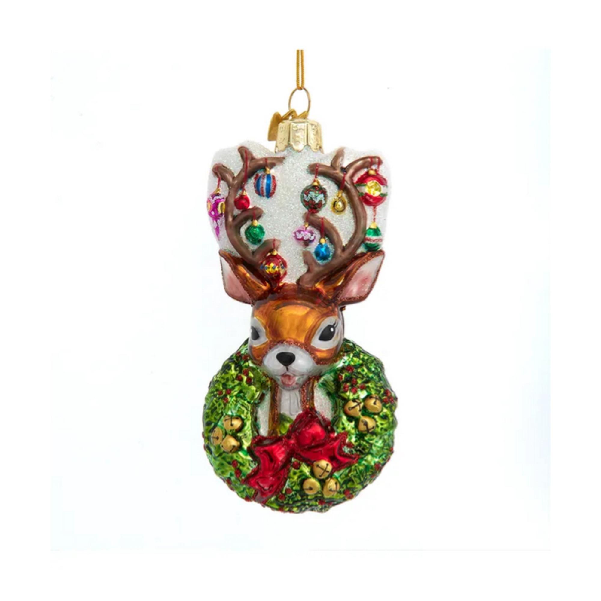Kurt Adler Kurt Adler Noble Gems Glass Christmas Ornament, Traditional Deer with Wreath