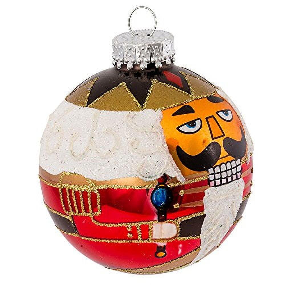 Festive Nutcracker Design Glass Ball Ornament Set, 80mm