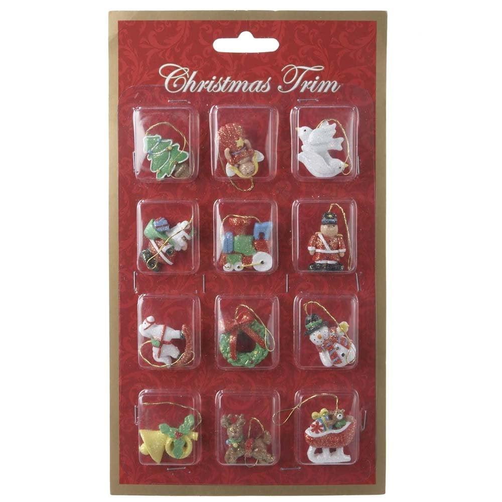 Miniature Resin Christmas Ornament Set, 12-Piece