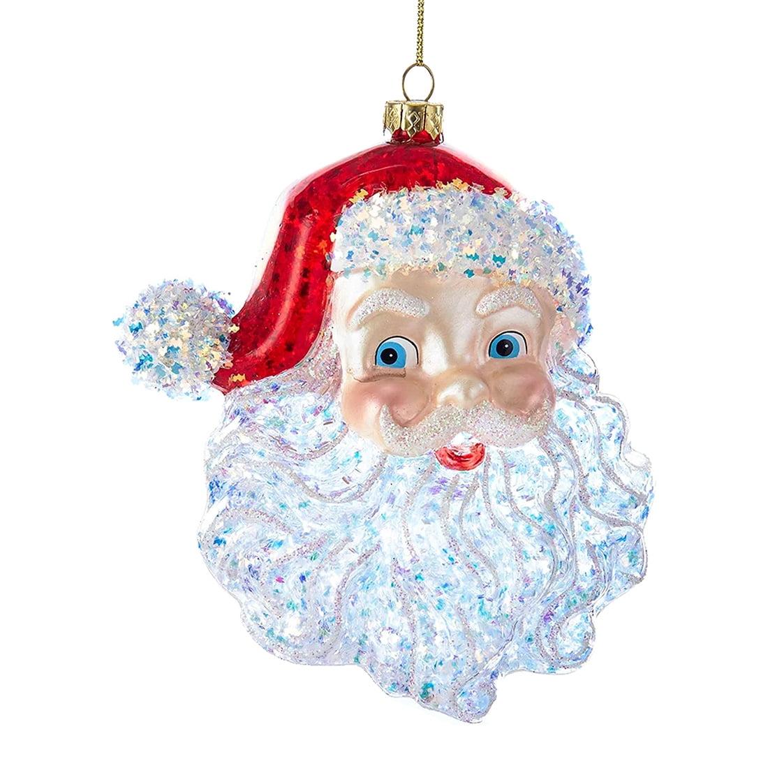 Glittered Glass Santa Head Christmas Ornament