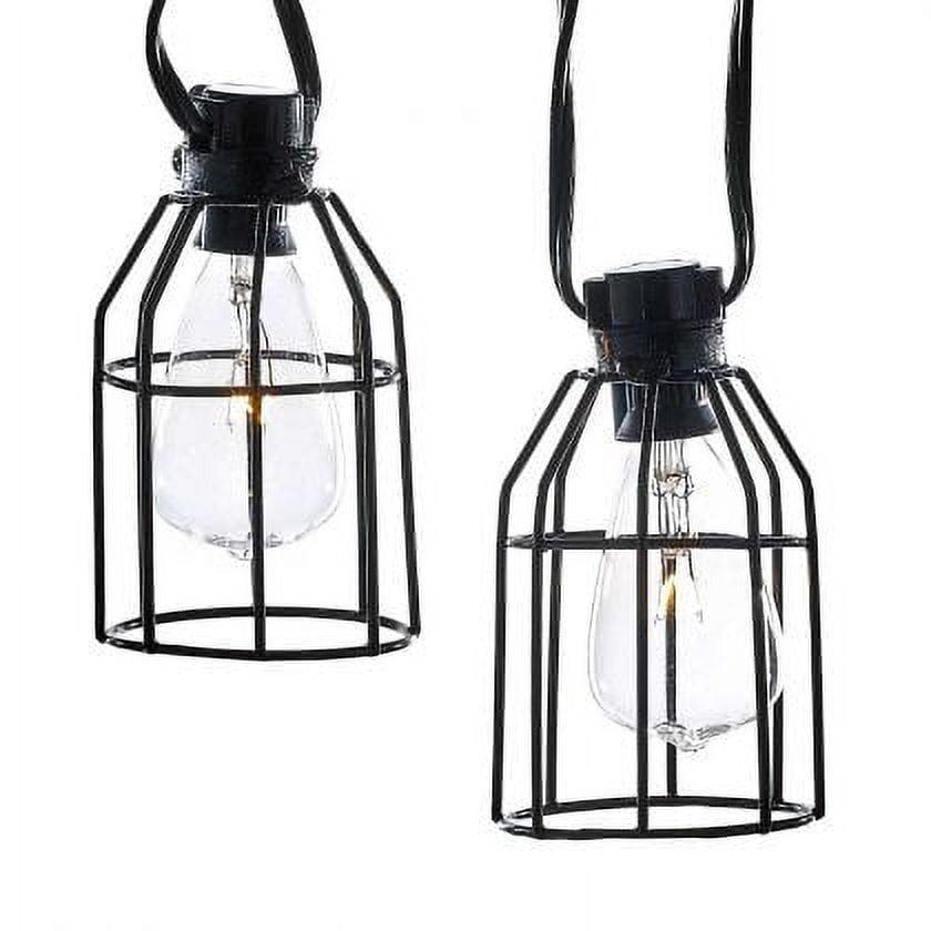 Industrial Black Caged Lantern String Lights with Clear C7 Bulbs