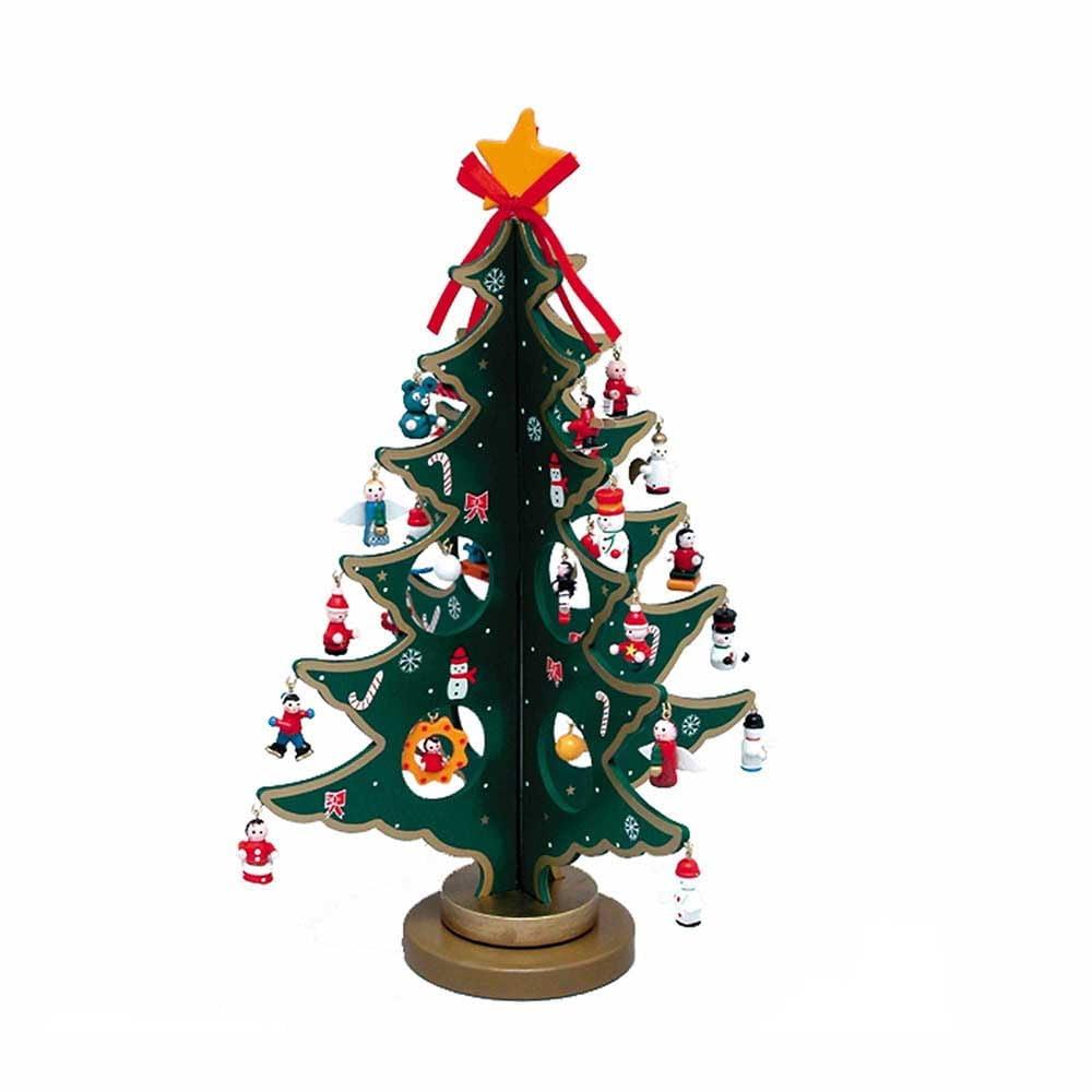 11.75'' Green Wooden Christmas Tree with Mini Ornaments Set