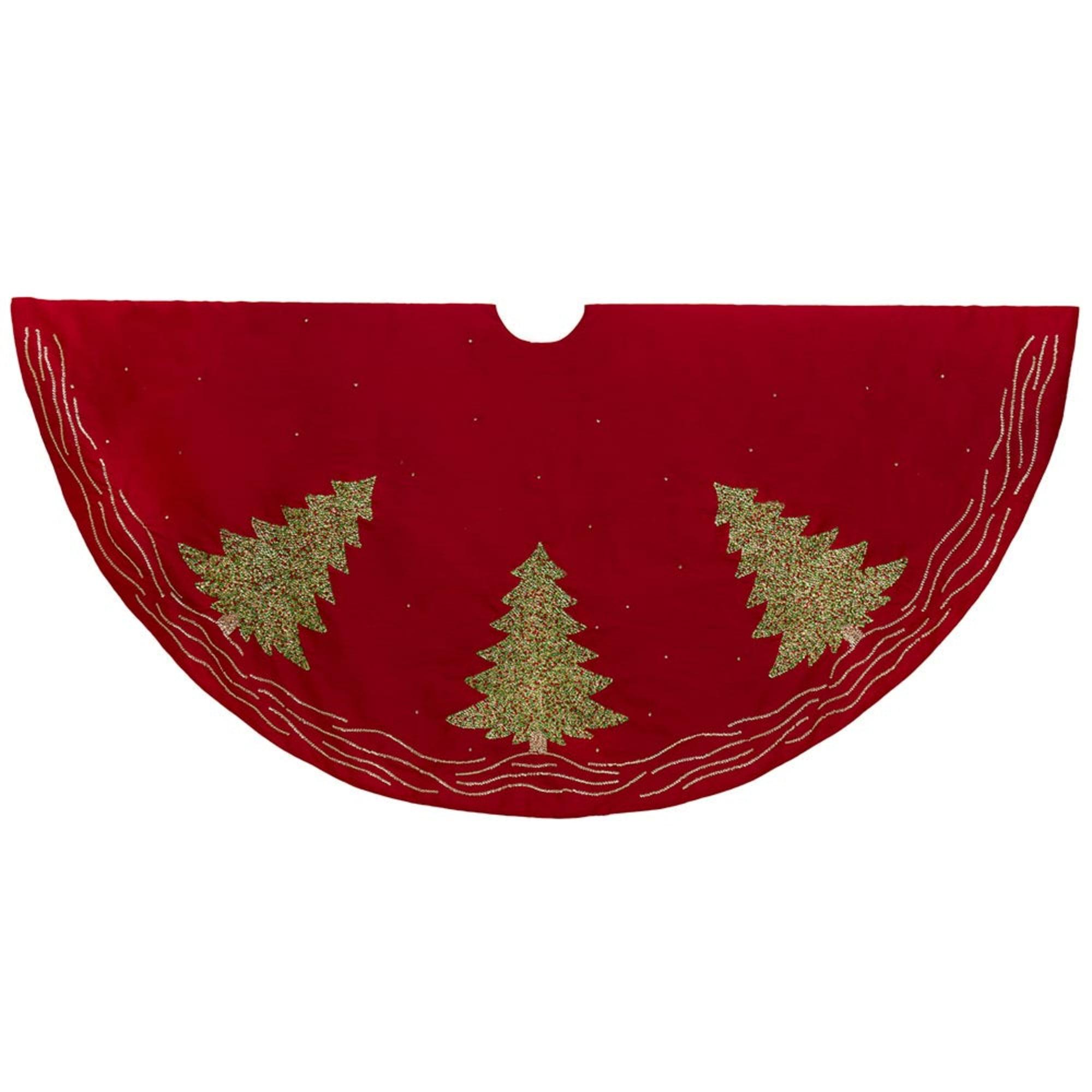 60-Inch Red and Green Embroidered Christmas Tree Skirt