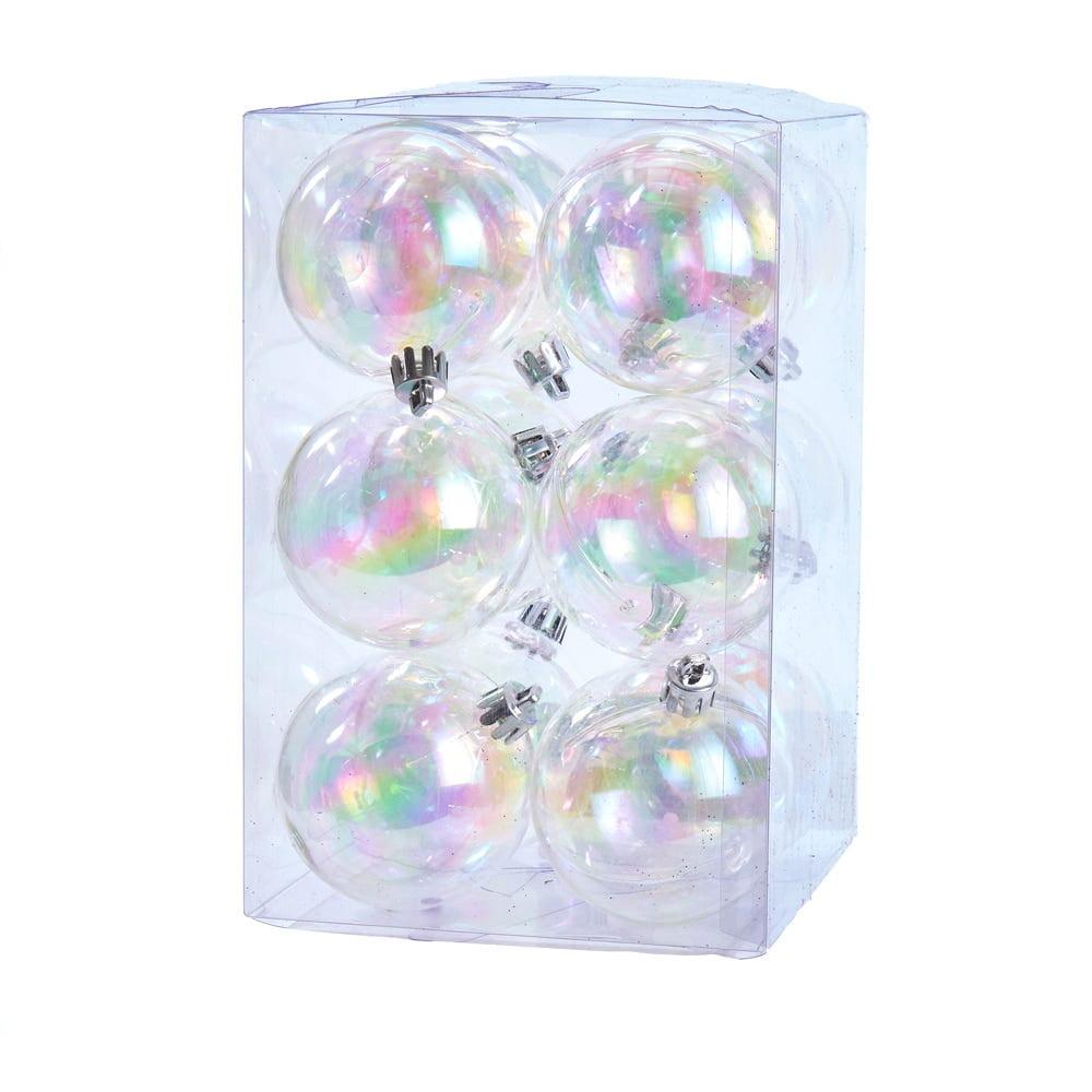 Clear Iridescent 60MM Ball Ornaments, 12-Piece Set