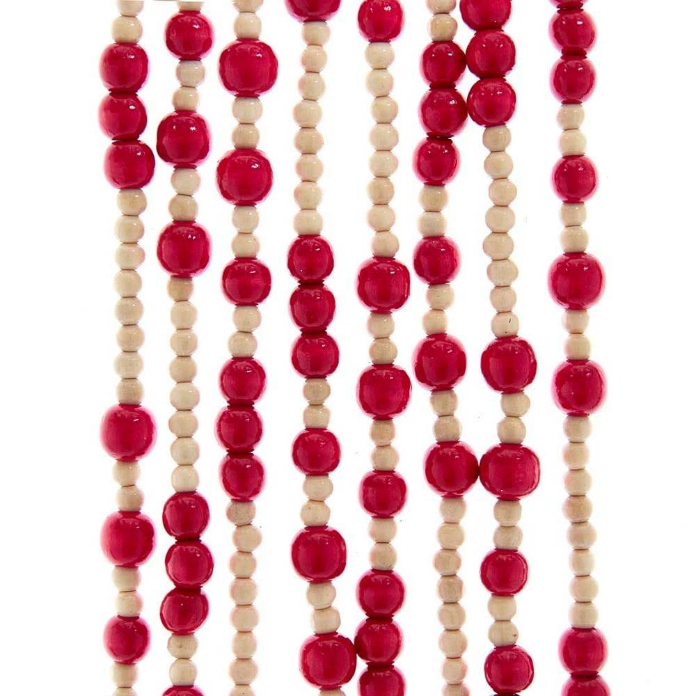 9-Foot Natural and Red Wooden Bead Garland