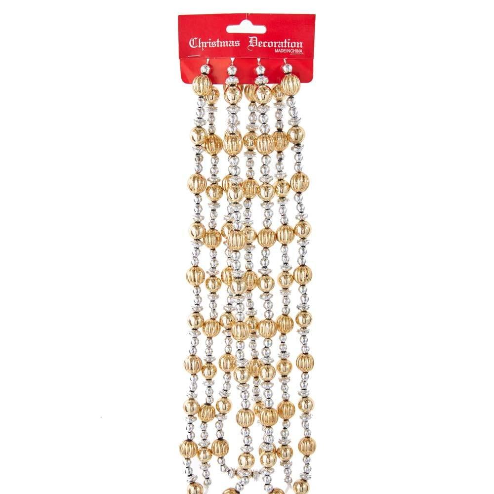 Kurt S. Adler 9-Foot Shiny Silver and Gold Beaded Garland