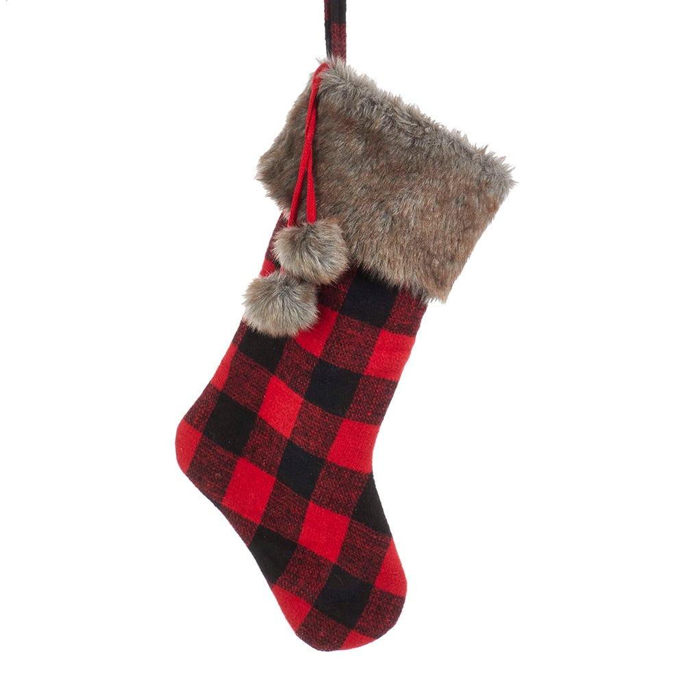 Red and Black Plaid Stocking with Faux Fur Cuff, 21-Inch