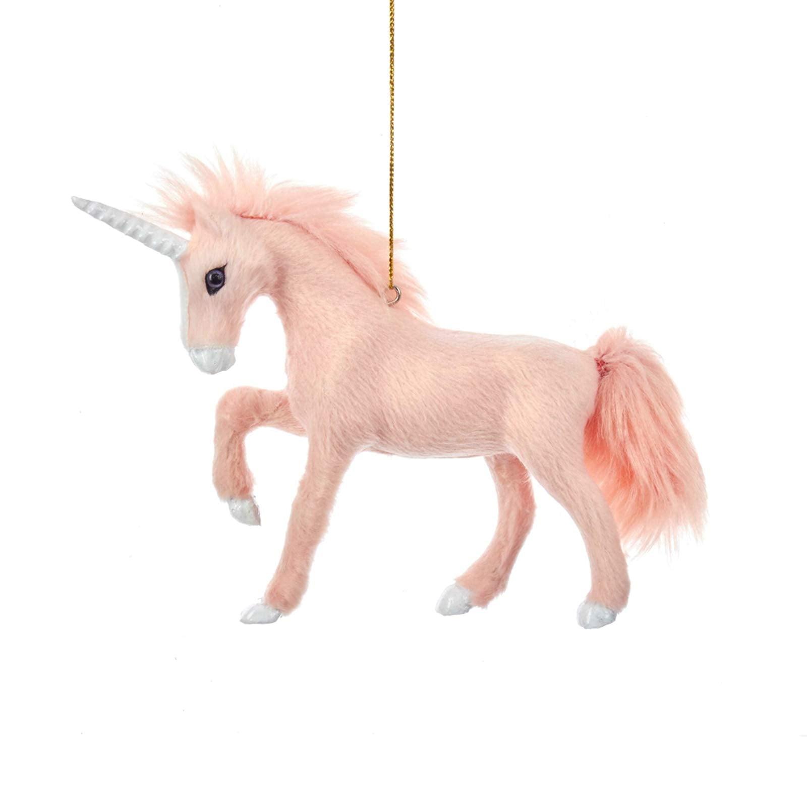 5" Furry Pink Unicorn Christmas Ornament with Silver Horn