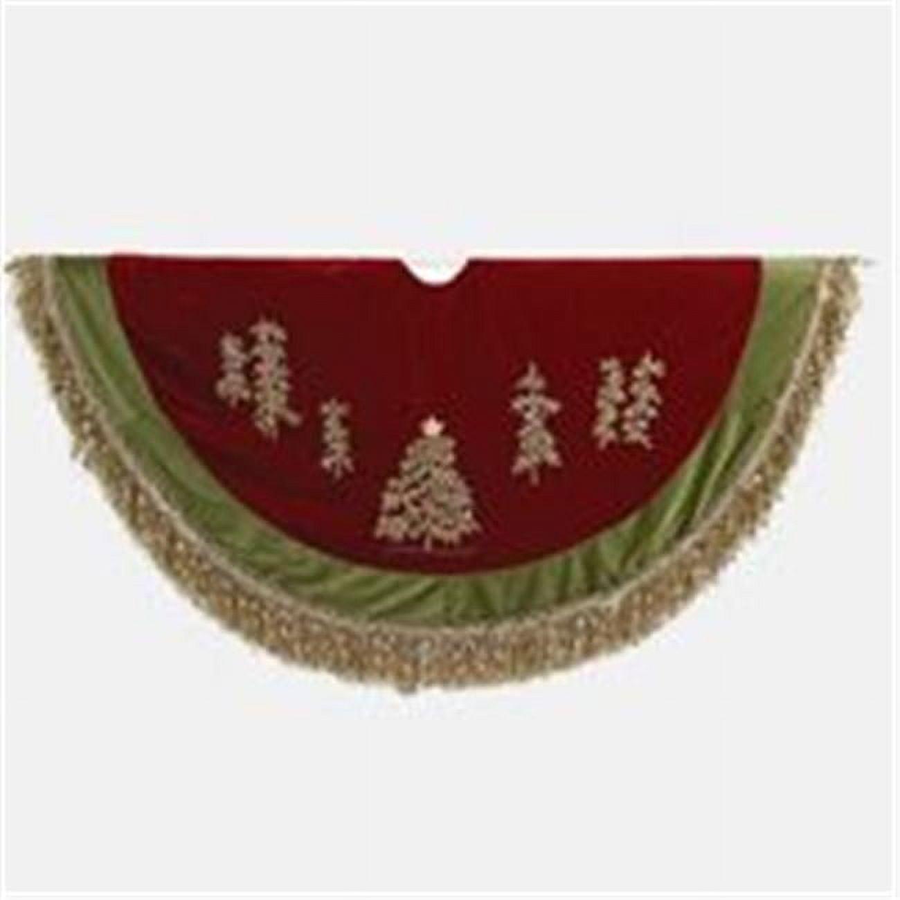 Kurt Adler 50" Burgundy Ribbon Trees Tree skirt with Green Tassel Border