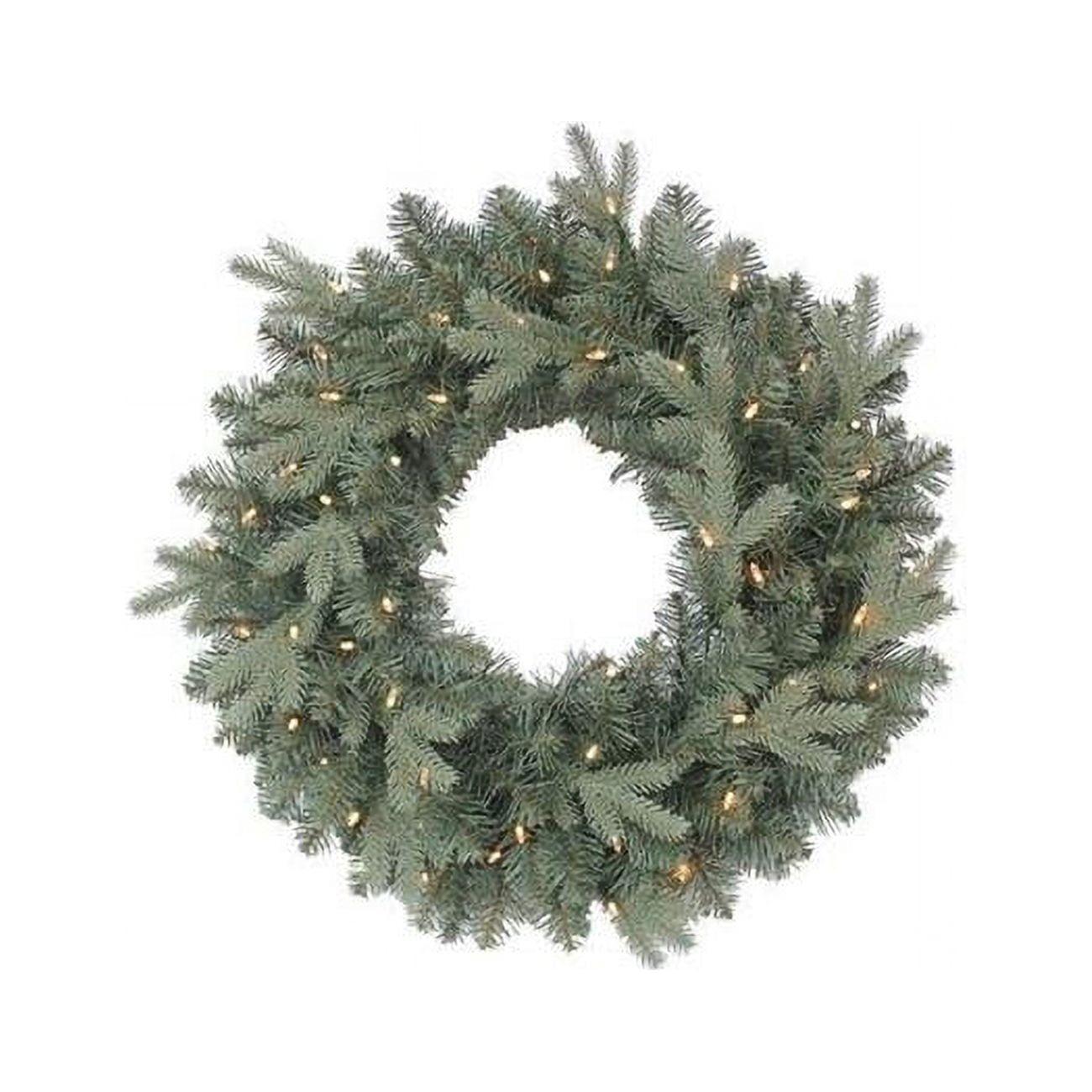 24" Warm White LED Cluster Light Blue Spruce Holiday Wreath