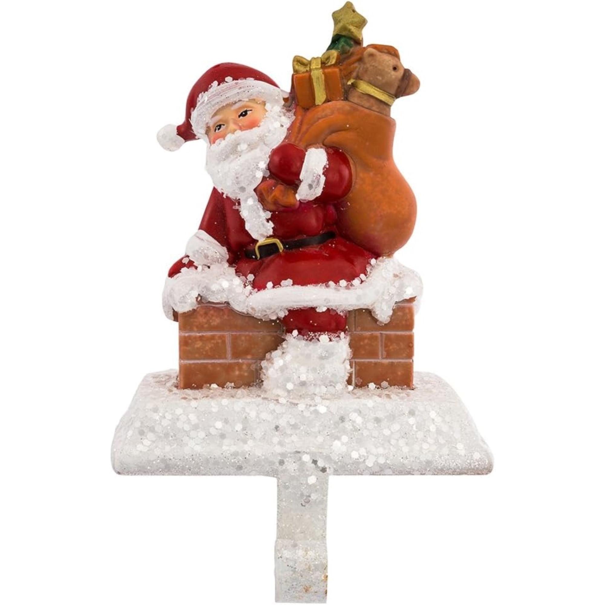 Festive 6.5-Inch Resin Santa with Gift Box Stocking Holder