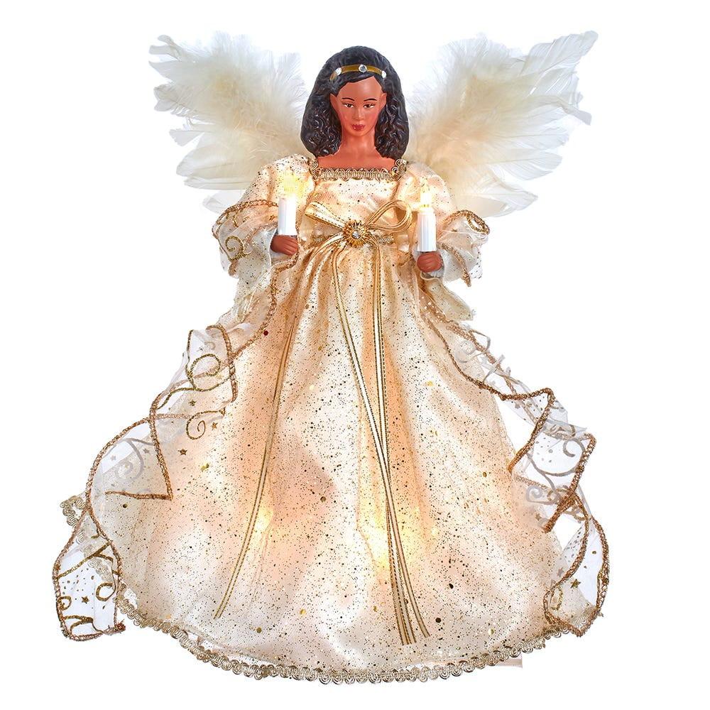 12-Inch Ivory and Gold Angel Tree Topper with Lights