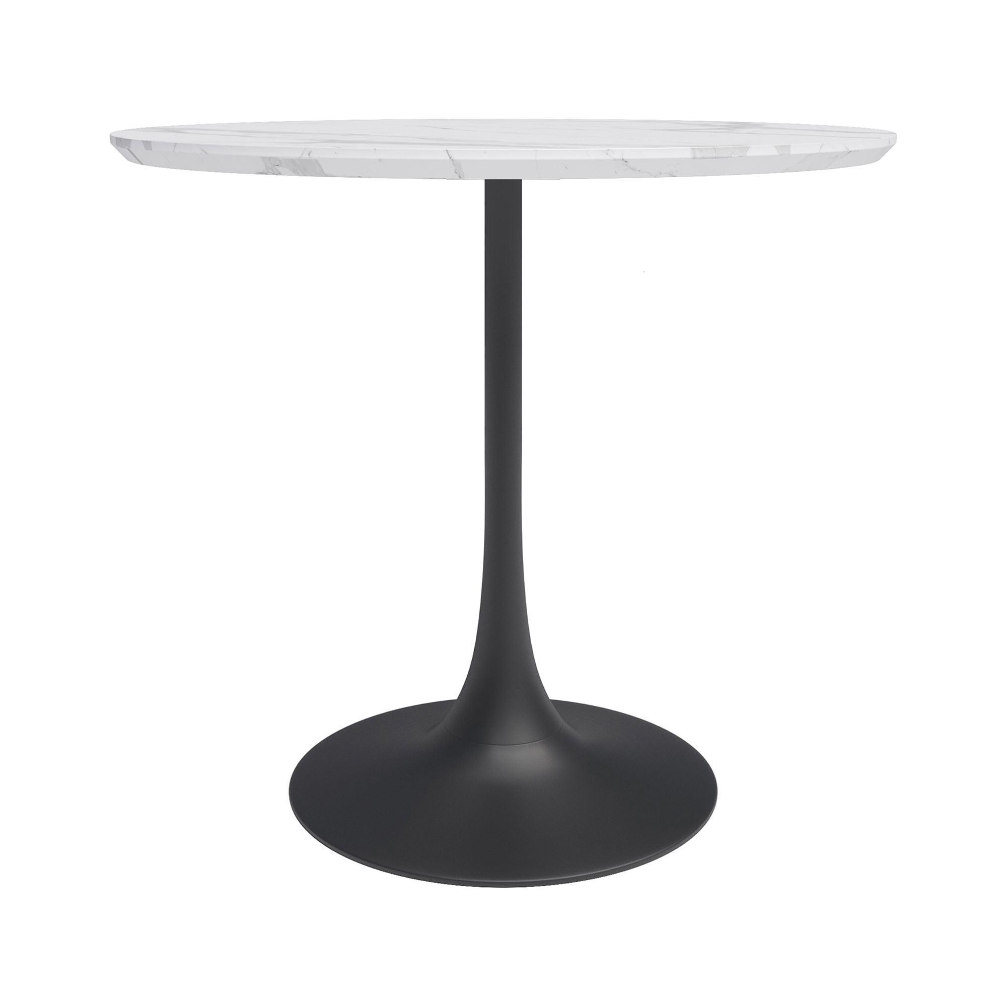 Contemporary 31.5" Round Marble Dining Table with Black Base