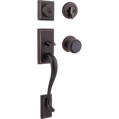 Hawthorne Handleset with Single Cylinder Deadbolt and Juno Door Knob and Rosette