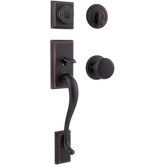 Hawthorne Handleset with Single Cylinder Deadbolt and Juno Door Knob and Rosette