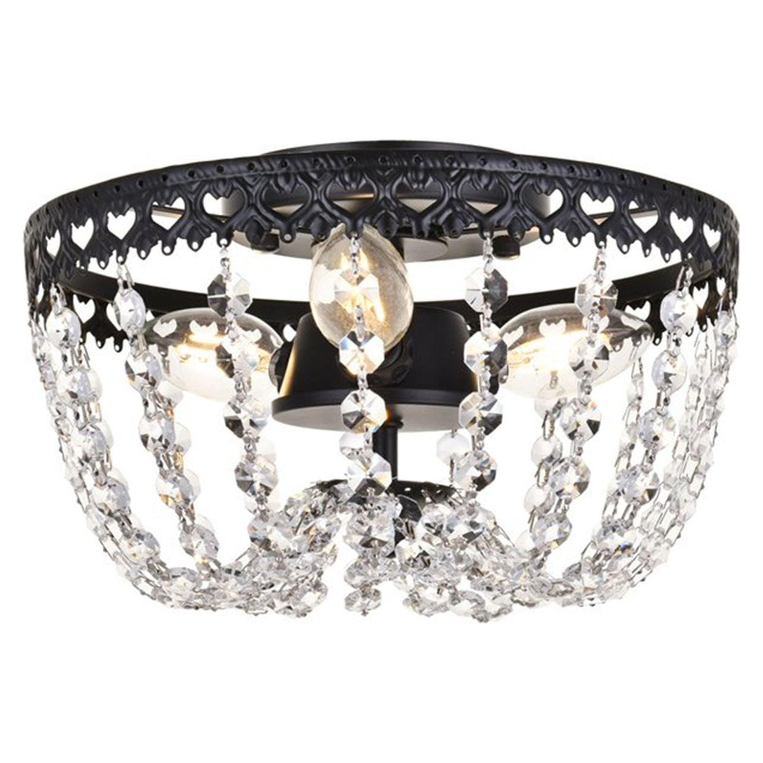 Kylie 10" Black Iron and Crystal Flush Mount Light