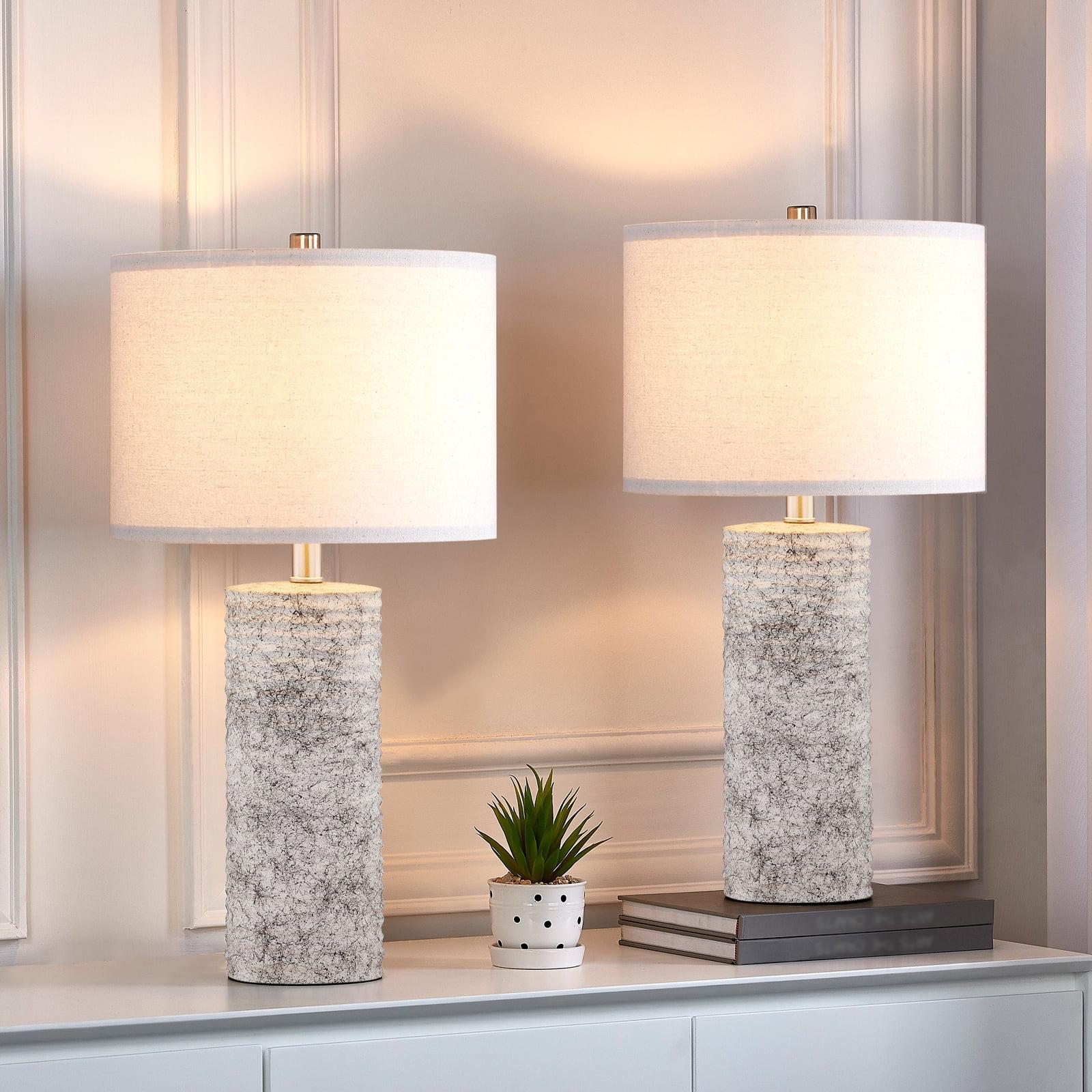 Kyrid 23.75”Glazed Ceramic Table Lamp Set of 2 for Living Room Light Grey Finish (Bulbs Included)