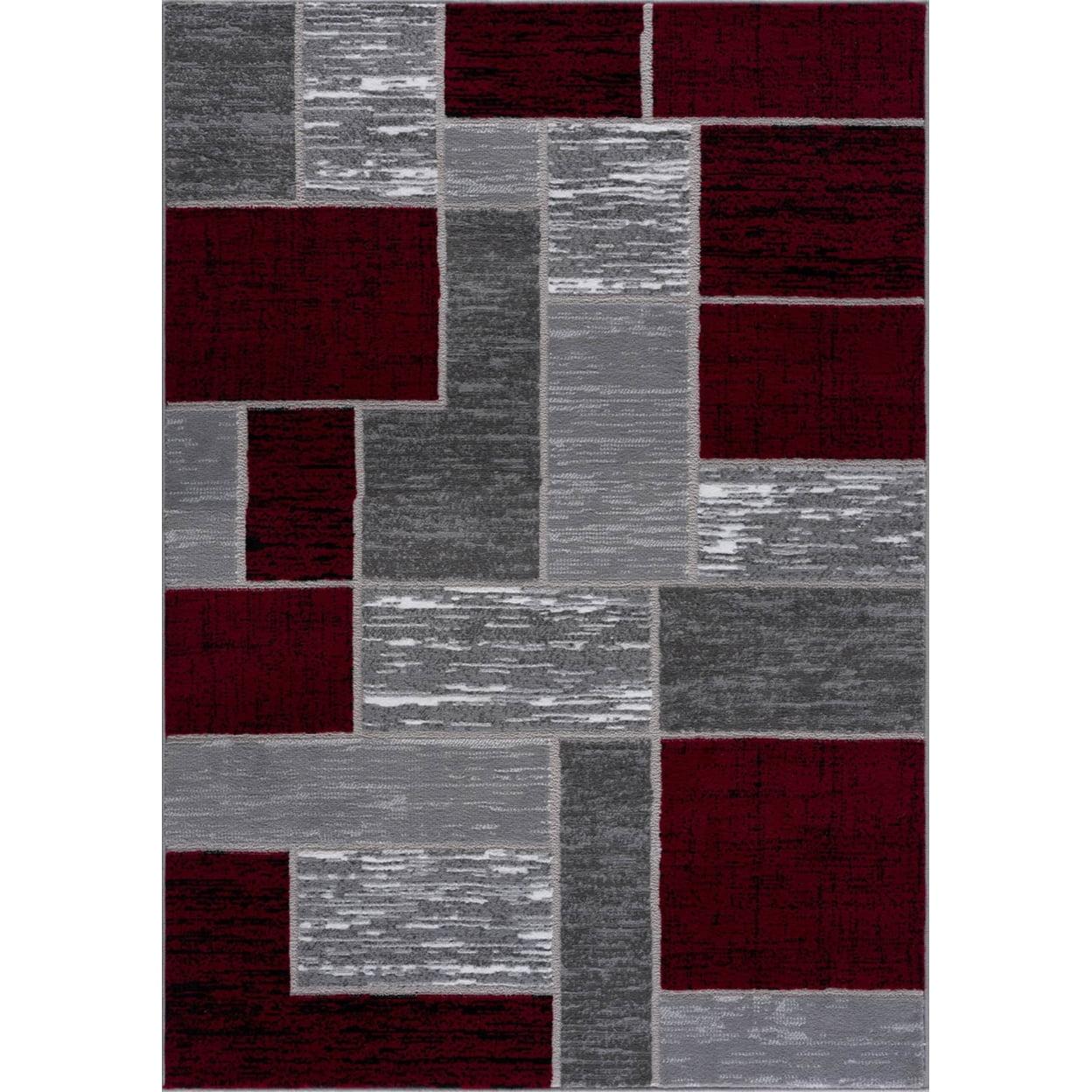 Retro Modern Red Geometric 5' x 7' Synthetic Area Rug