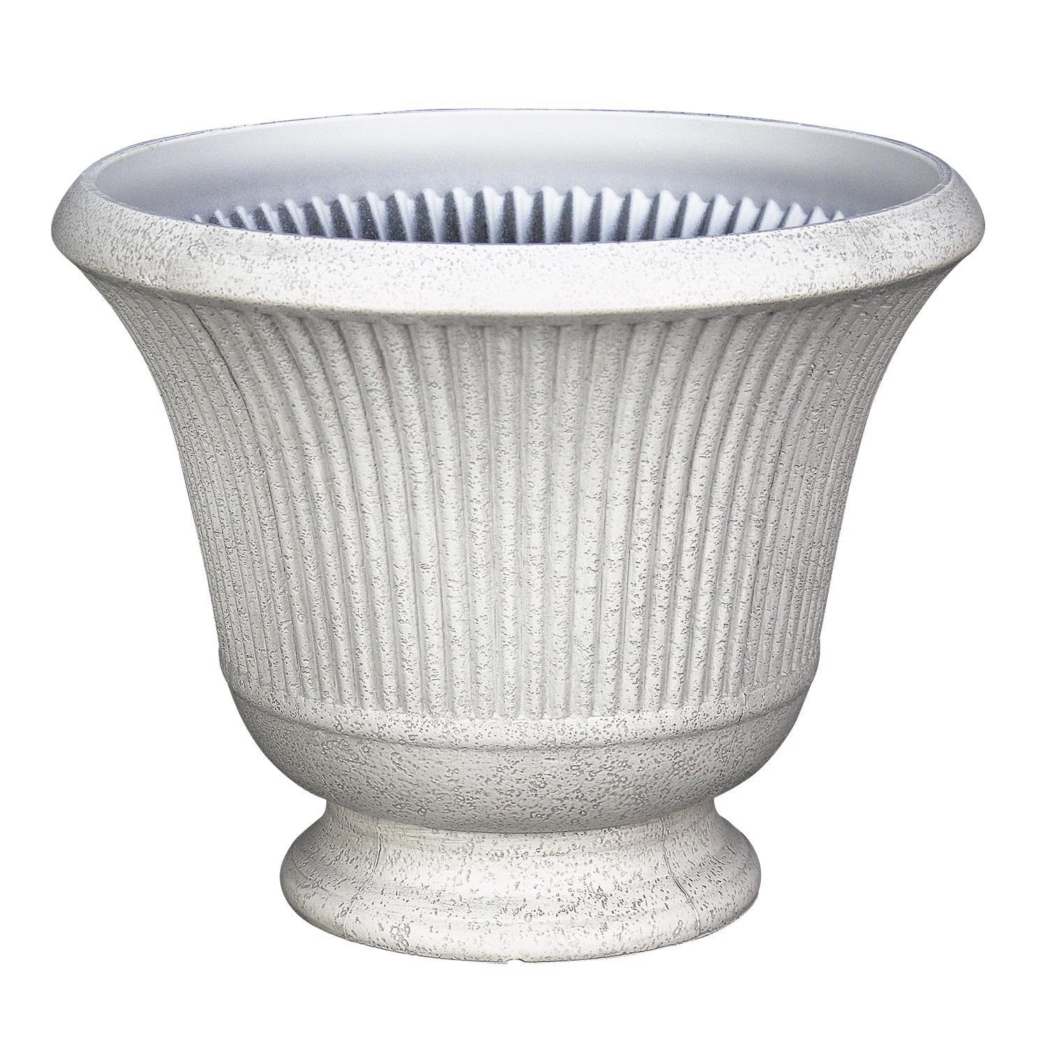 16" Stone Polyresin Pedestal Urn Planter with Drainage Holes