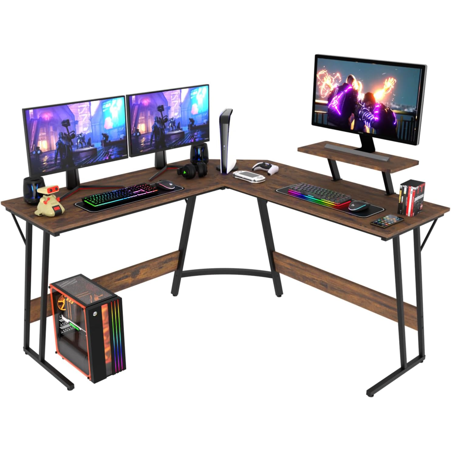 FDW L Shaped Desk Corner Gaming Desk Computer Desk with Large Desktop Studying and Working and Gaming for Home and Work Place,Brown