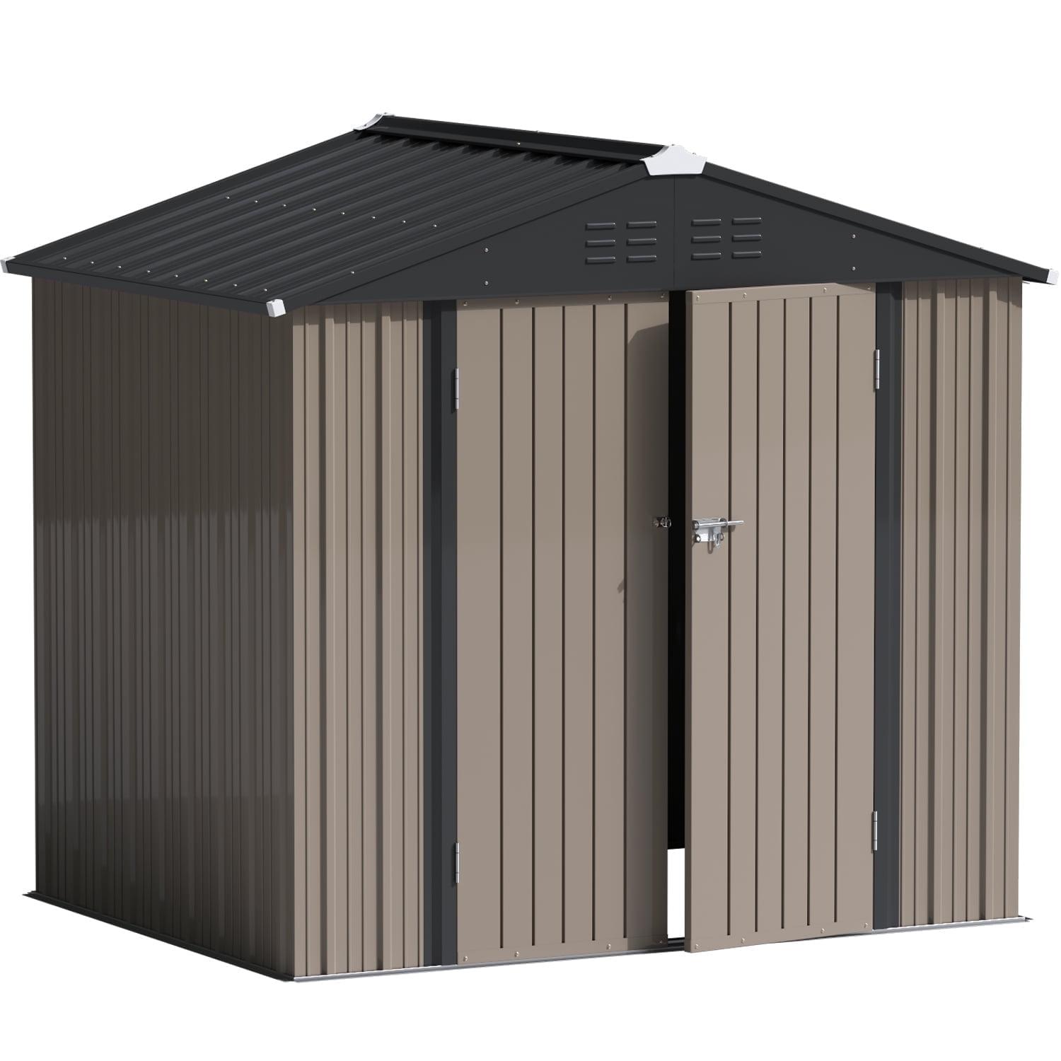LACOO 8' x 6' Peak-Roof Patio Metal Shed - Brown