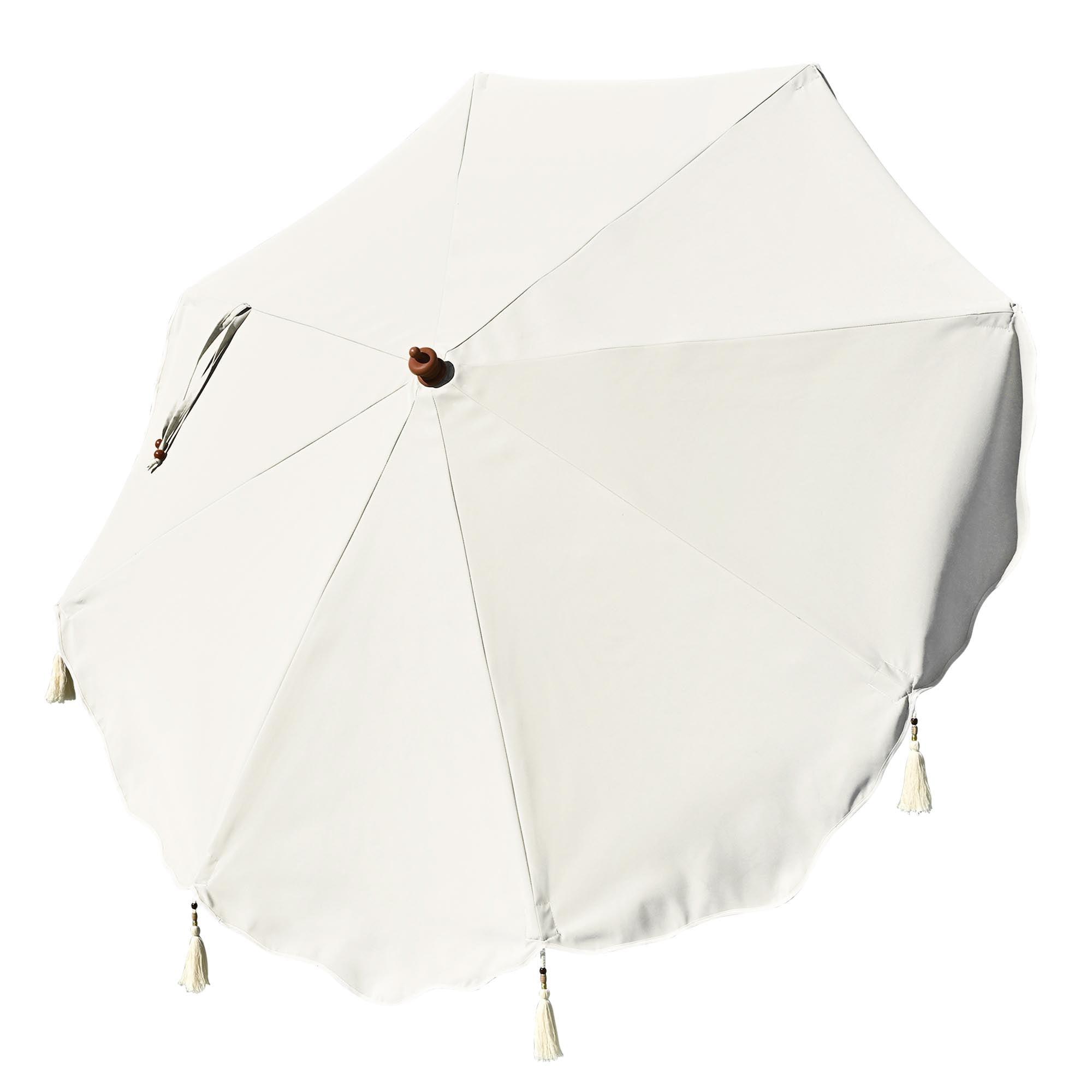 LAGarden 7 Ft Fringe Umbrella Replacement Canopy Top Cover Boho Outdoor Yard, Beige with Fringe, BH7W-01C