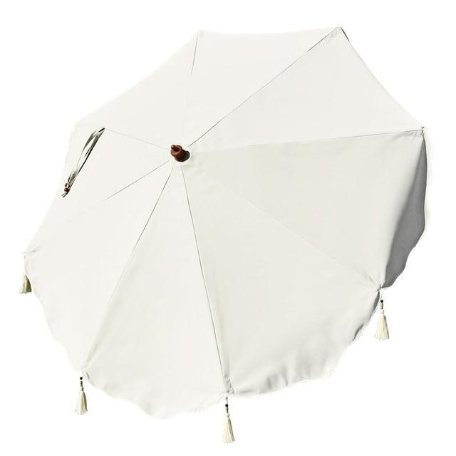LAGarden 7 Ft Fringe Umbrella Replacement Canopy Top Cover Boho Outdoor Yard, Beige with Fringe, BH7W-01C