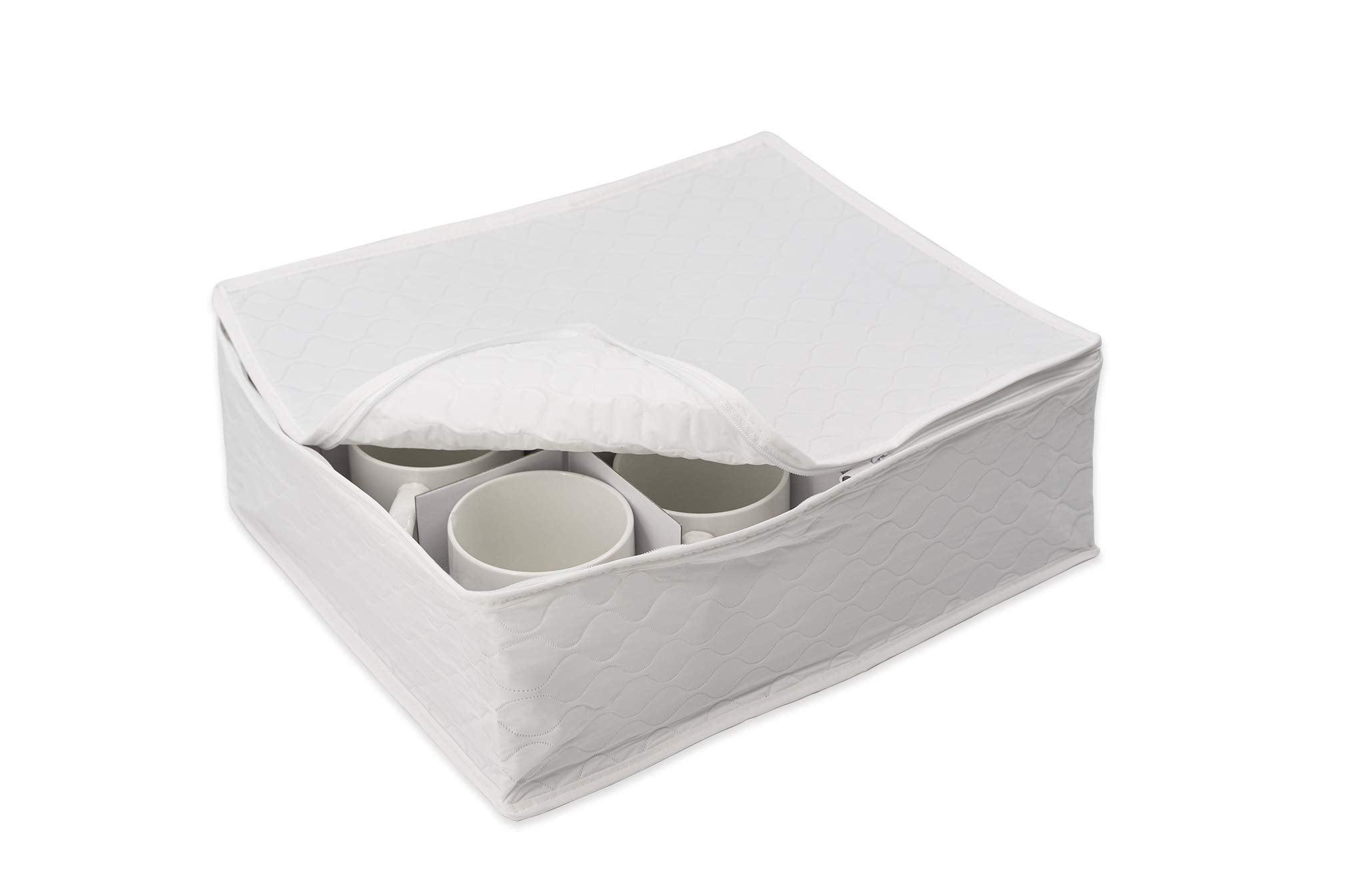 White Quilted Vinyl Mug Storage Case with Adjustable Dividers