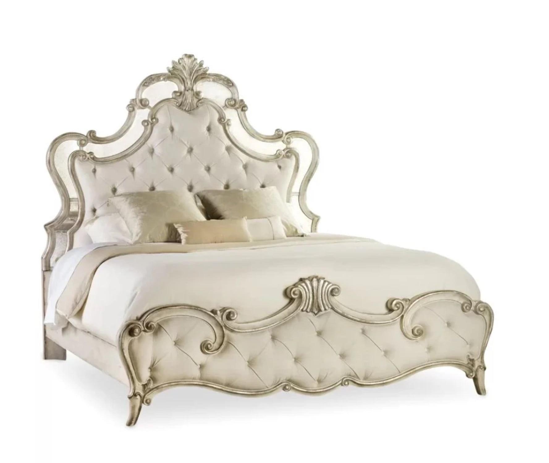 Beige California King Tufted Upholstered Bed with Wood Frame