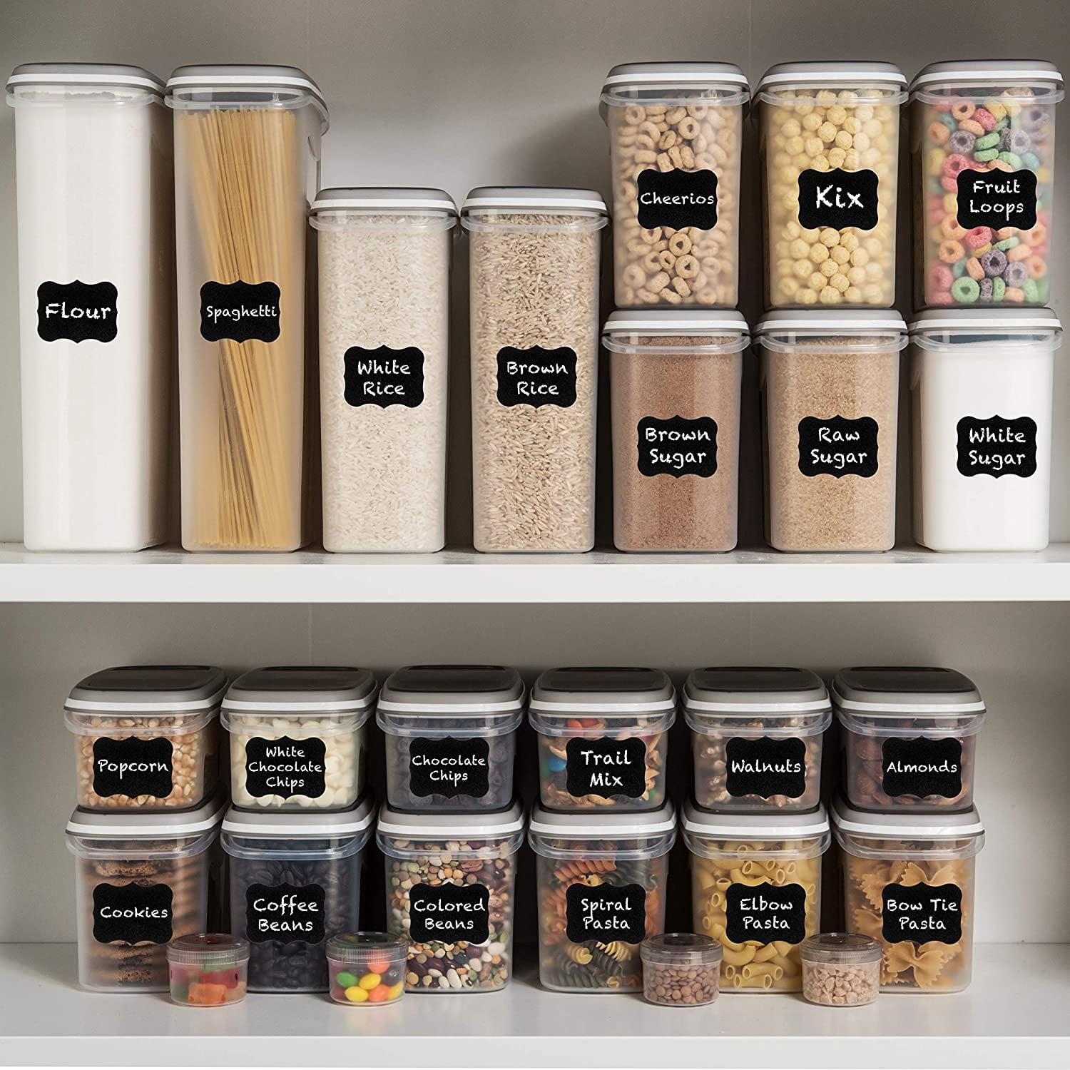 LARGEST Set of 52 Pc Food Storage Containers (26 Container Set) Shazo Airtight Dry Food Space Saver w Interchangeable Lid, 14 Measuring Cups + Spoons, Labels + Marker - One Lid Fits All - Reusable