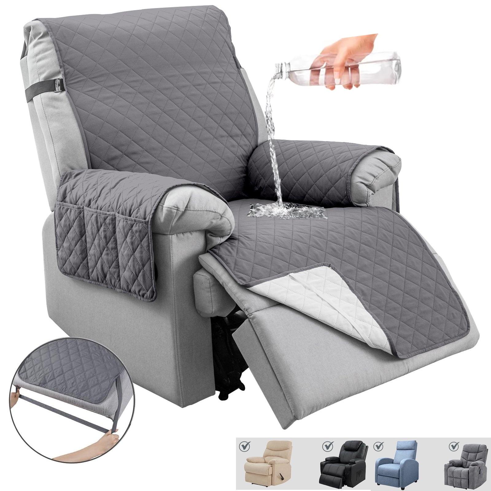 Dark Gray Waterproof Quilted Recliner Cover with Pockets