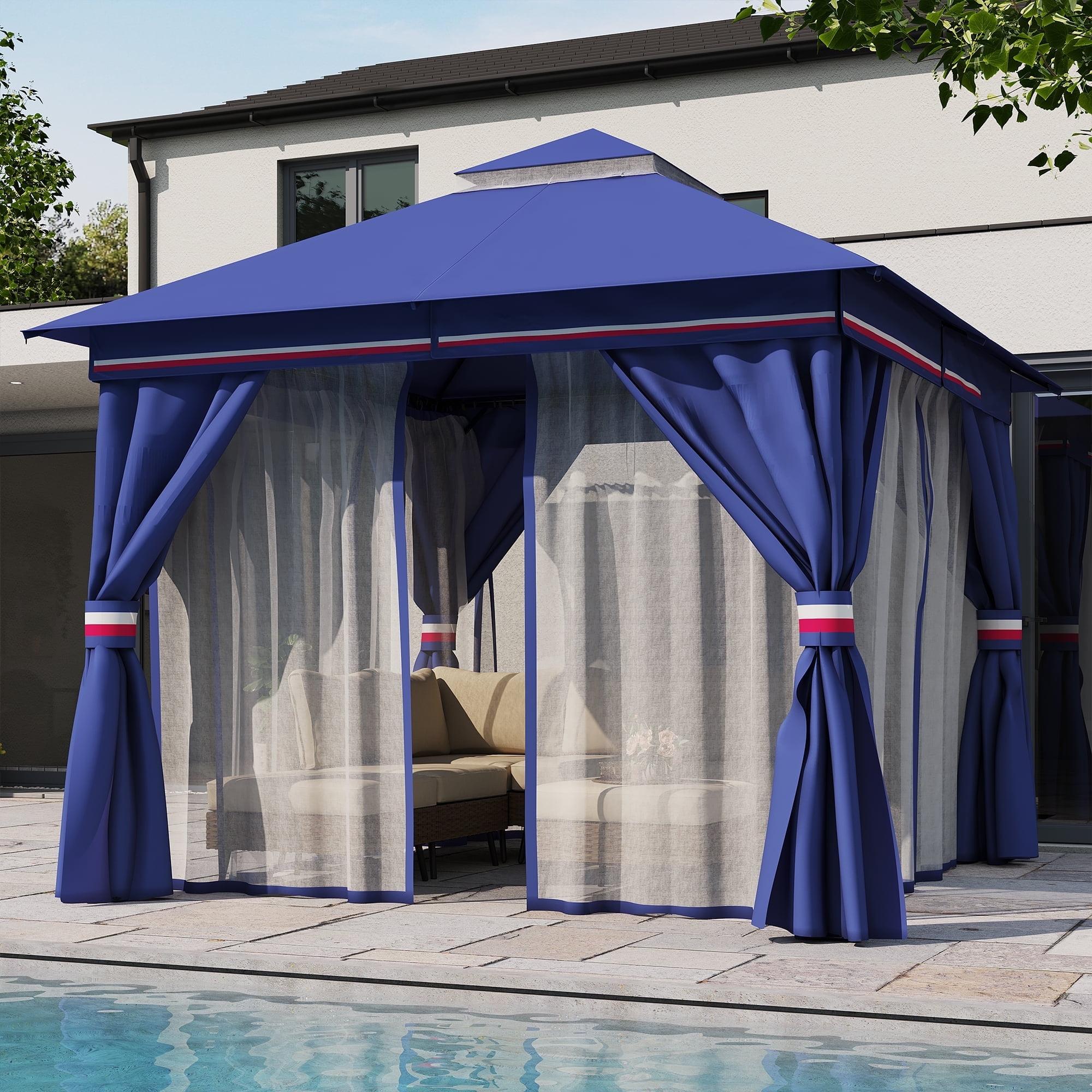 Classic Blue 10'x10' Iron Frame Patio Gazebo with Mosquito Netting