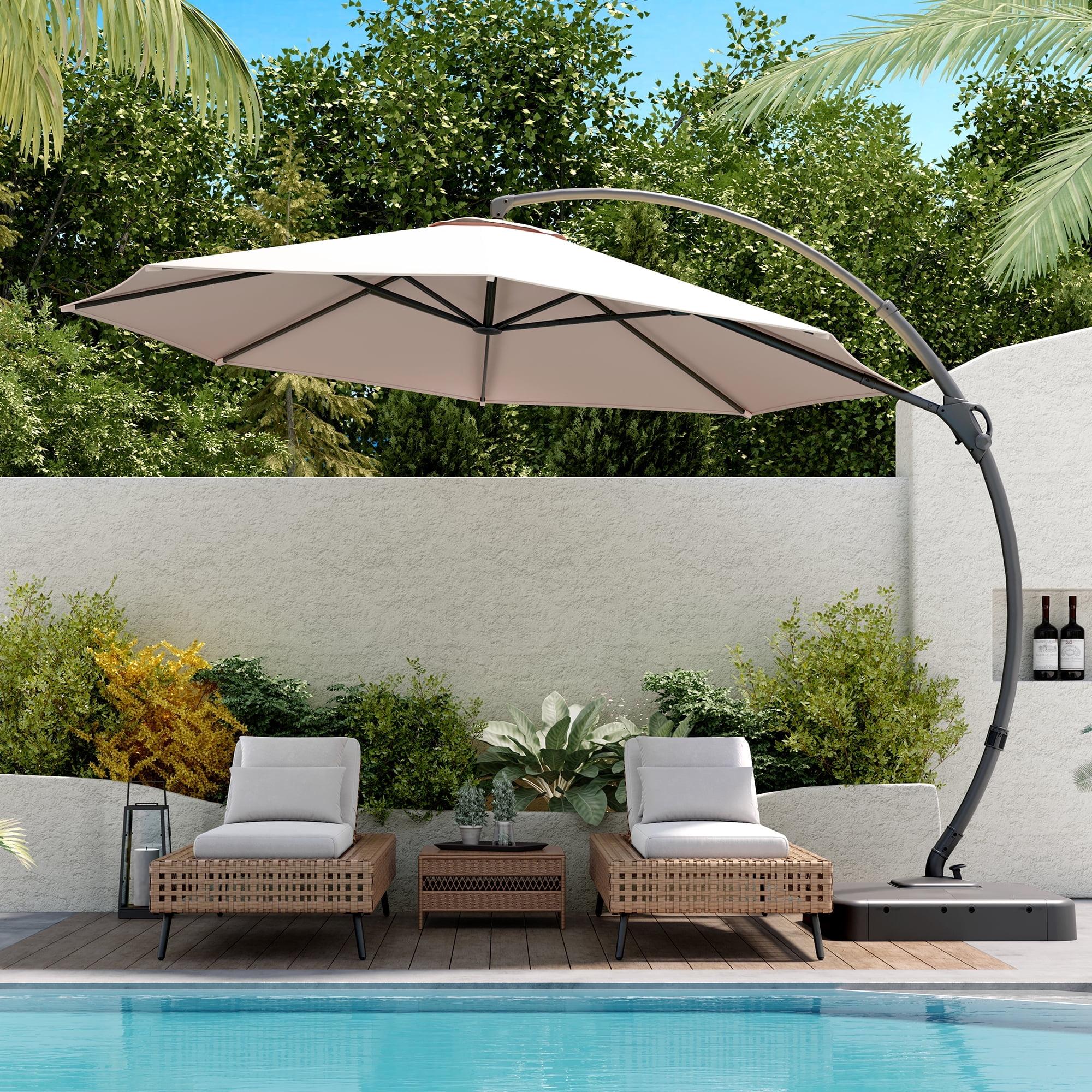 12ft Champagne Cantilever Patio Umbrella with Black Metal Pole