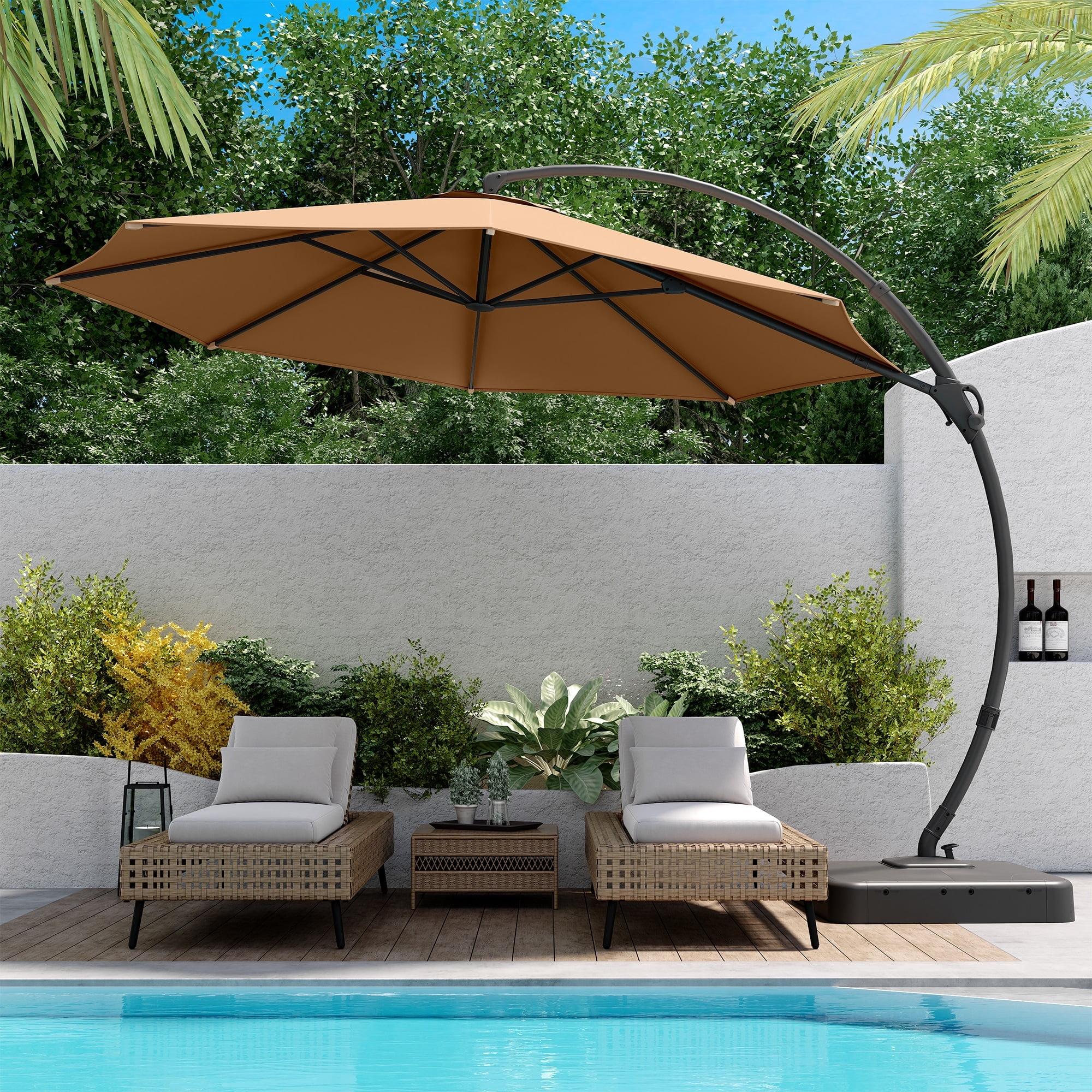 Tan 12ft Cantilever Patio Umbrella with Black Metal Pole