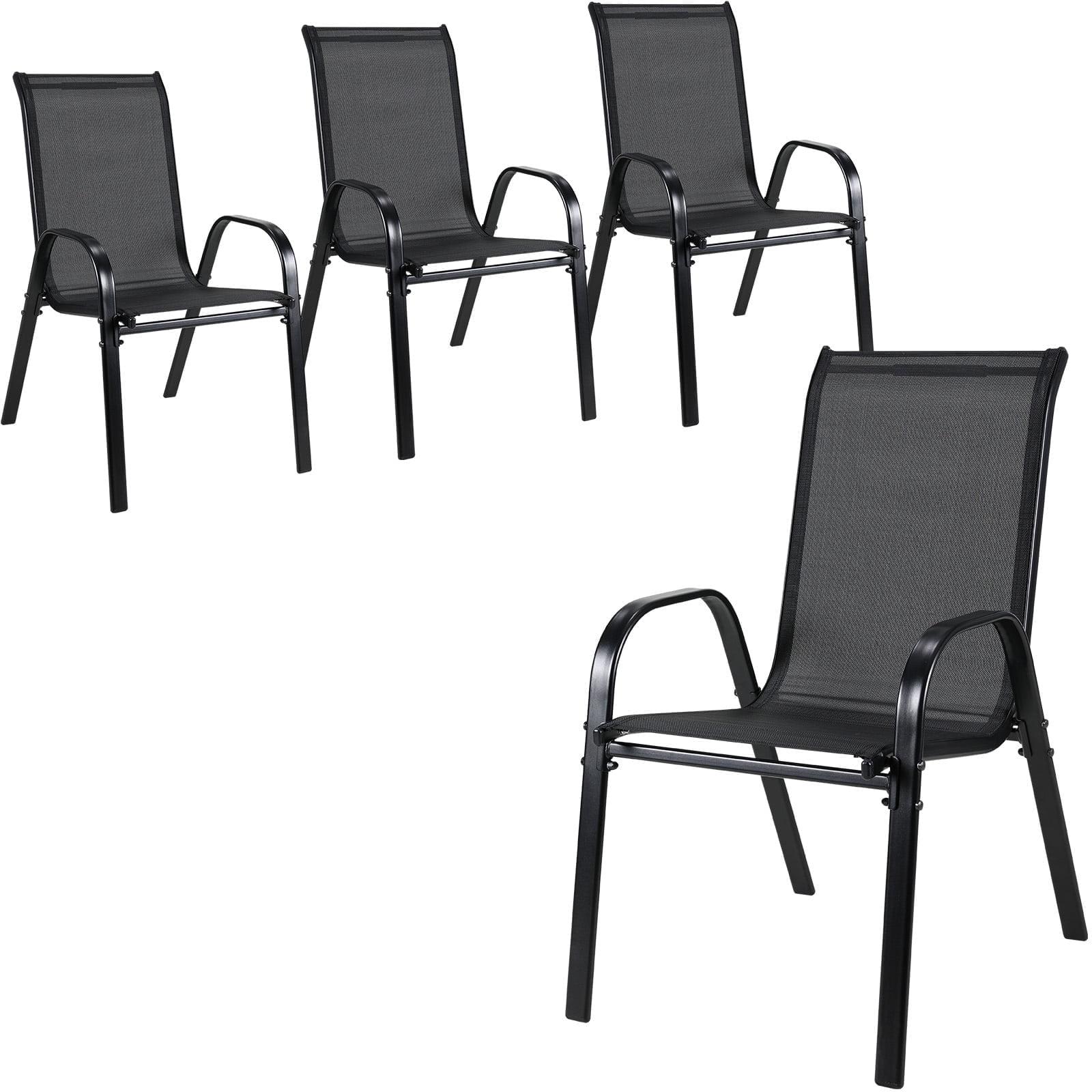 Flash Furniture 4 Pack Brazos Series Black Outdoor Stack Chair with Flex Comfort Material and Metal Frame
