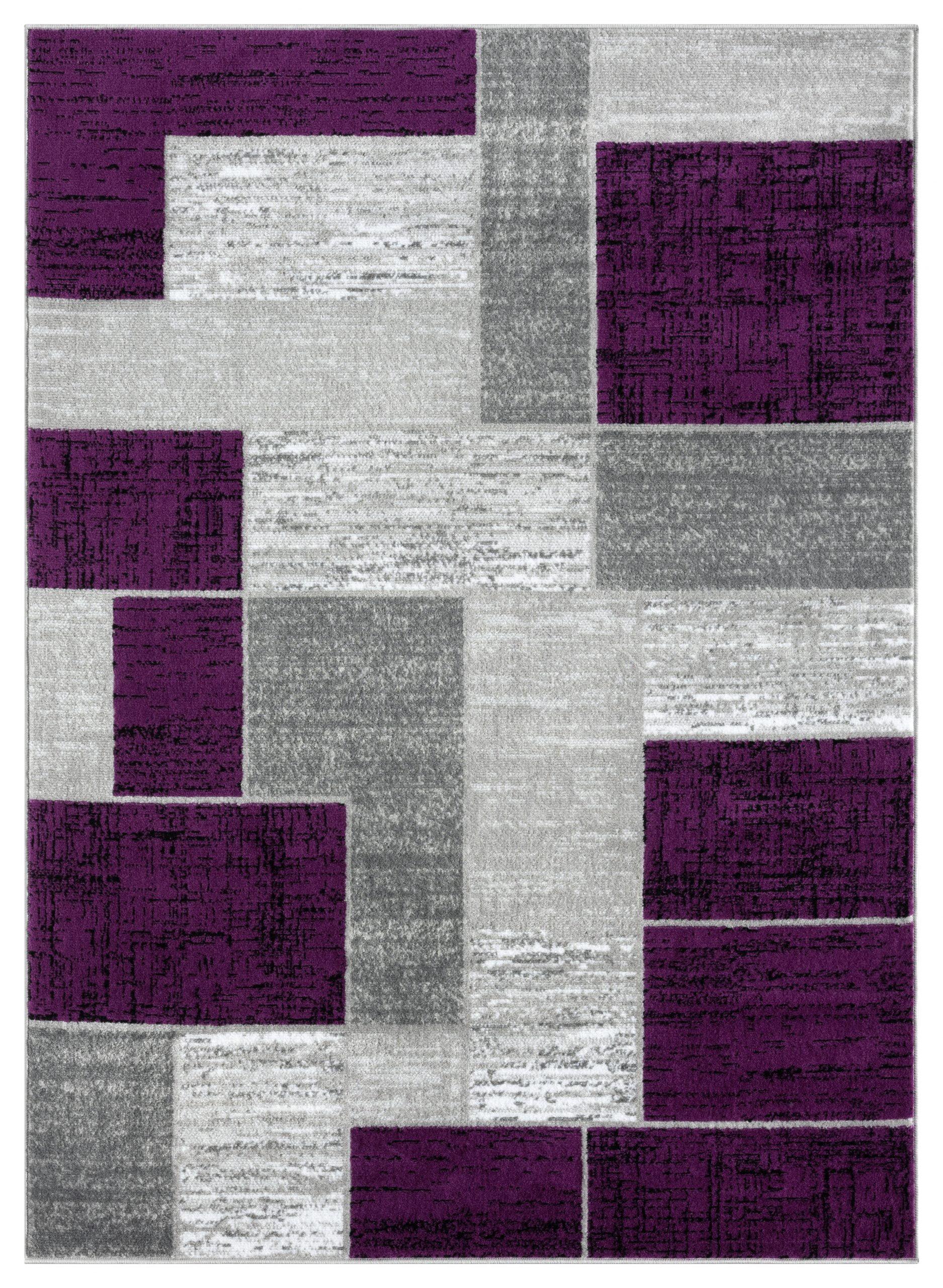 Alfombra Rectangular Geométrica Púrpura Verena de 5' x 7' para Entrada, Sala de Estar, Comedor, etc.