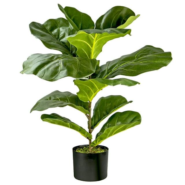LCG Florals 30" Artificial Fiddle Leaf Fig Bush in Plastic Black Pot