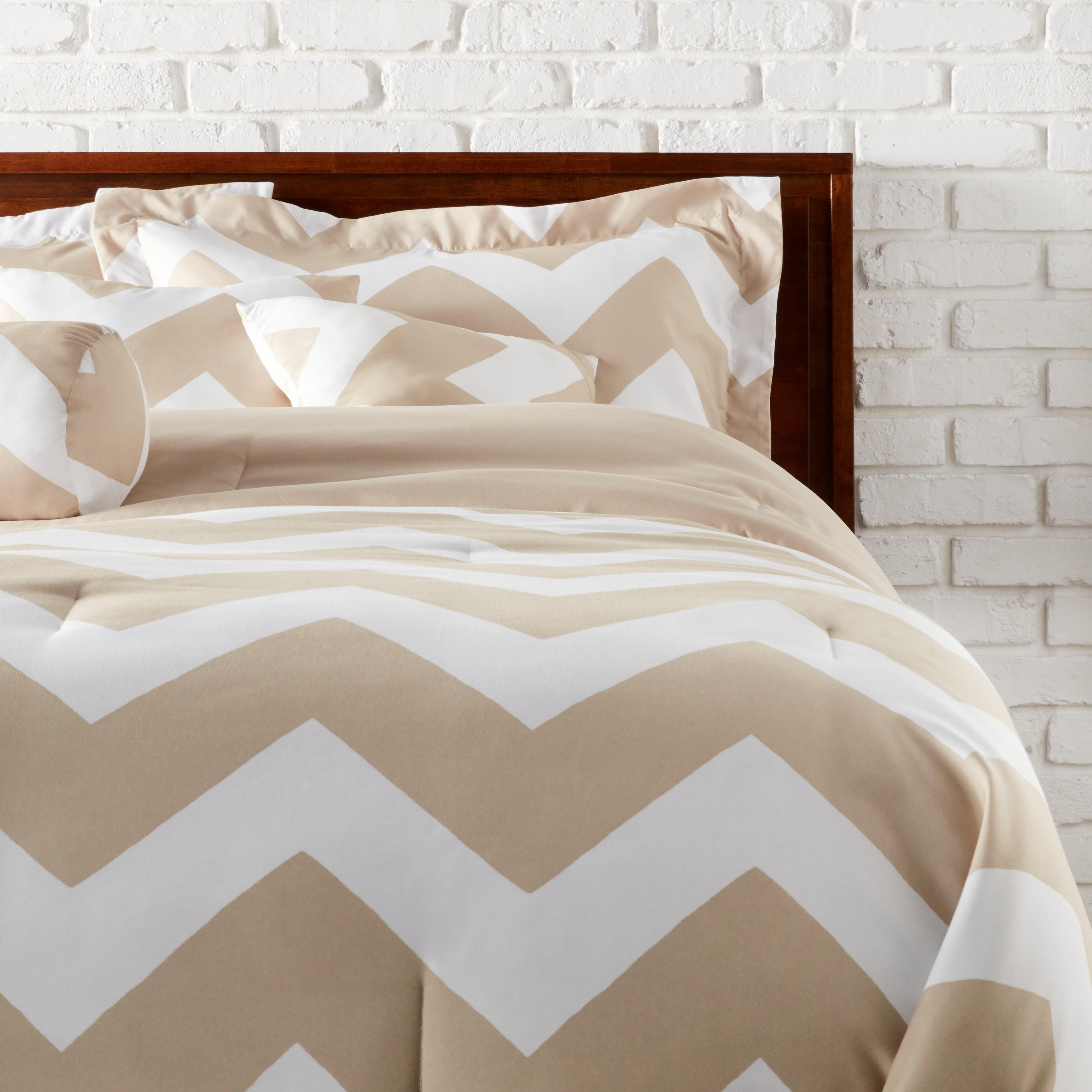 LCM Home Fashions 7-piece Beige Chevron Comforter Set TAUPE/WHITE QUEEN Queen