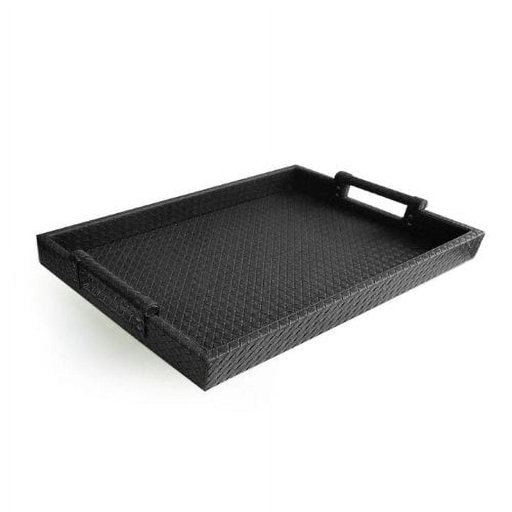 Sleek Black Faux Leather Serving Tray with Easy-Carry Handles