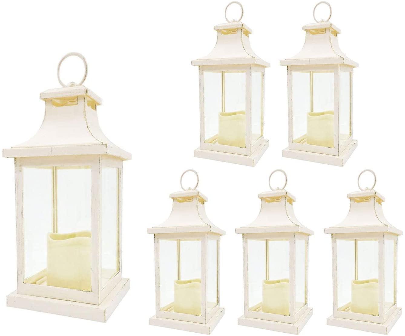 LED Decorative Lanterns - Set of 6 - Kate Aspen Vintage Rustic Home Dcor Lantern Tabel Centerpiece for Wedding, Bridal Shower, Anniversary Party - White/Ivory