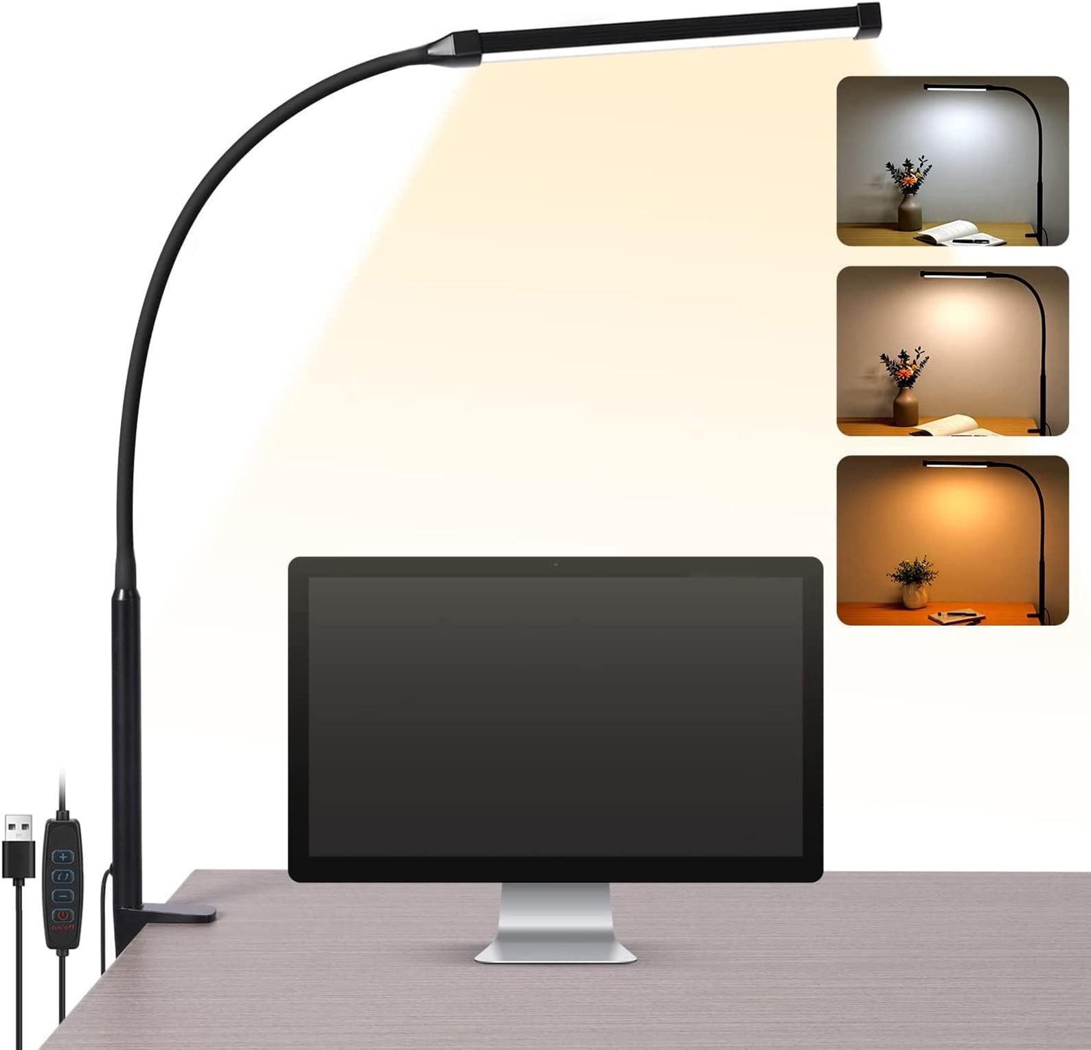 LED Desk lamp with Clamp, Eye-Caring Clip on Lights for Home Office, 3 Modes 10 Brightness, Long Flexible Gooseneck,Metal