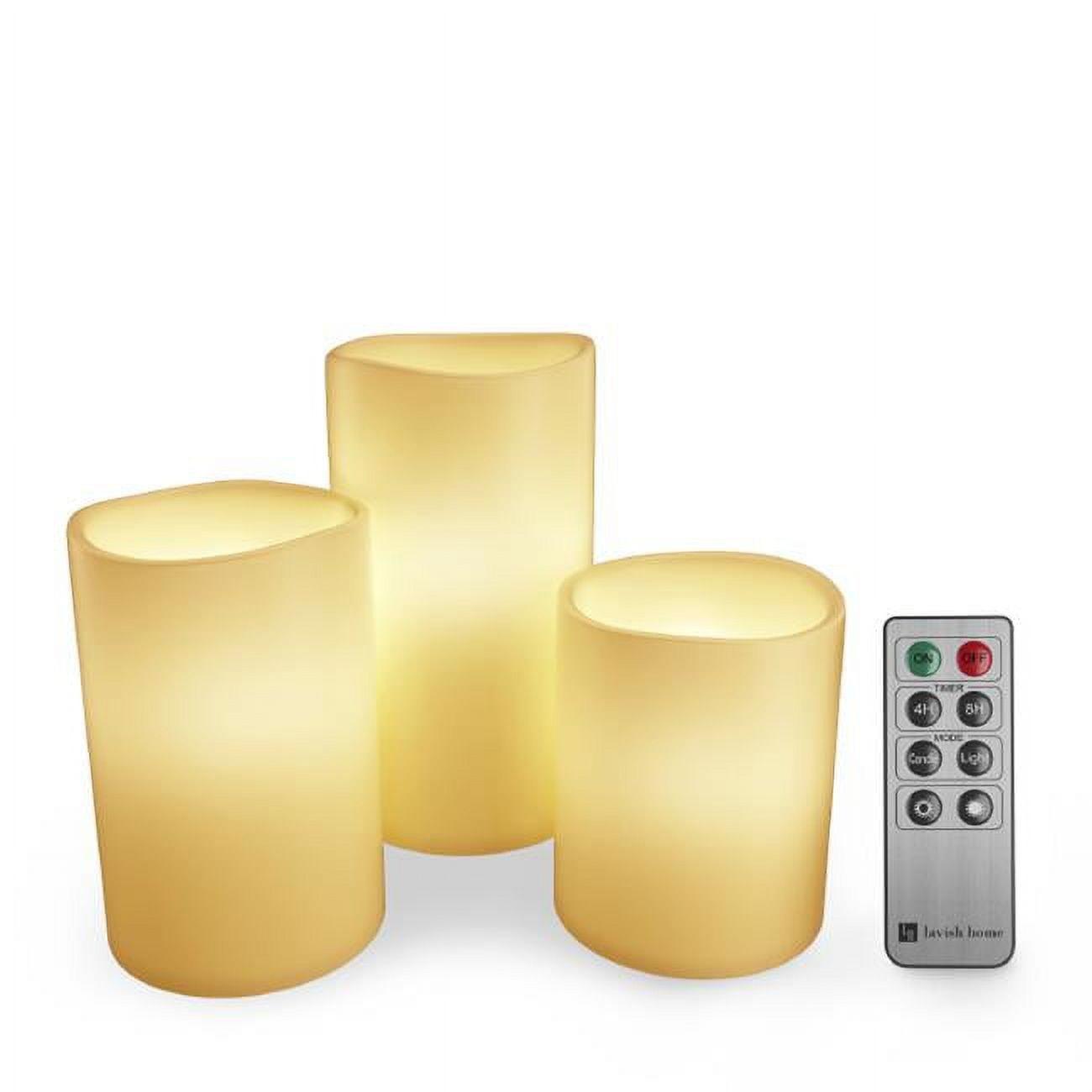Serenity White Beeswax LED Flameless Candle Trio with Remote