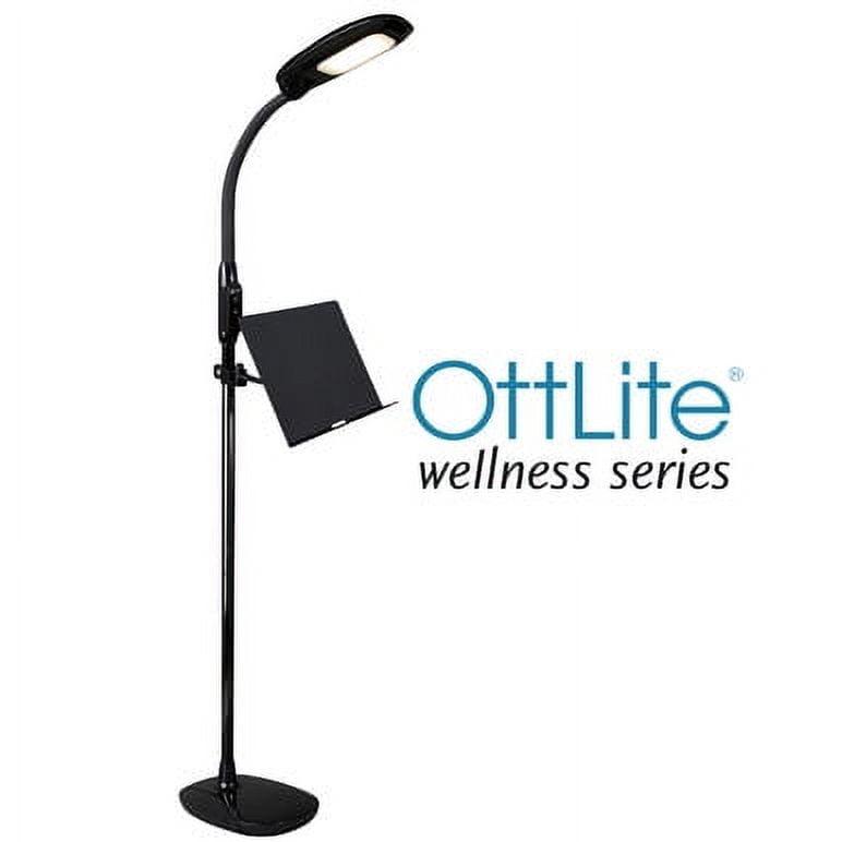 Adjustable Black LED Floor Lamp with USB Charging and Tablet Stand