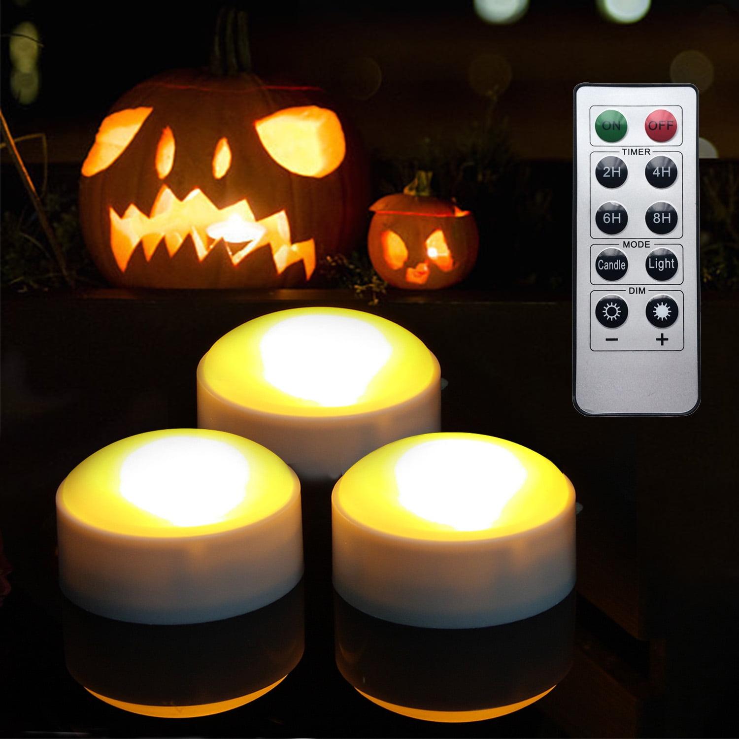LED Pumpkin Lights with Remote and Timer, Battery Operated Bright Flickering Flameless Candle Lights for Pumpkin Decor, Jack-O-Lantern Halloween Party Decorations, White Color, 3 Pack