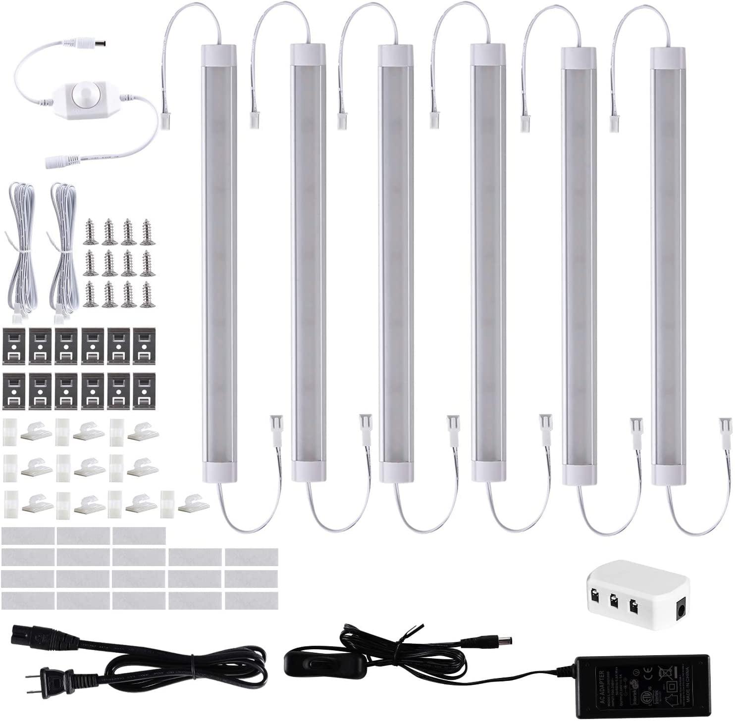 ANTOTEN LED Under Counter Light Fixtures, Hardwired Cabinet Strip Lighting Kit,24V Plug in Cupboard Lights Linkable for Kitchen, Bar, Closet, Showcase, Self(6 Lights, 12In,2700K)