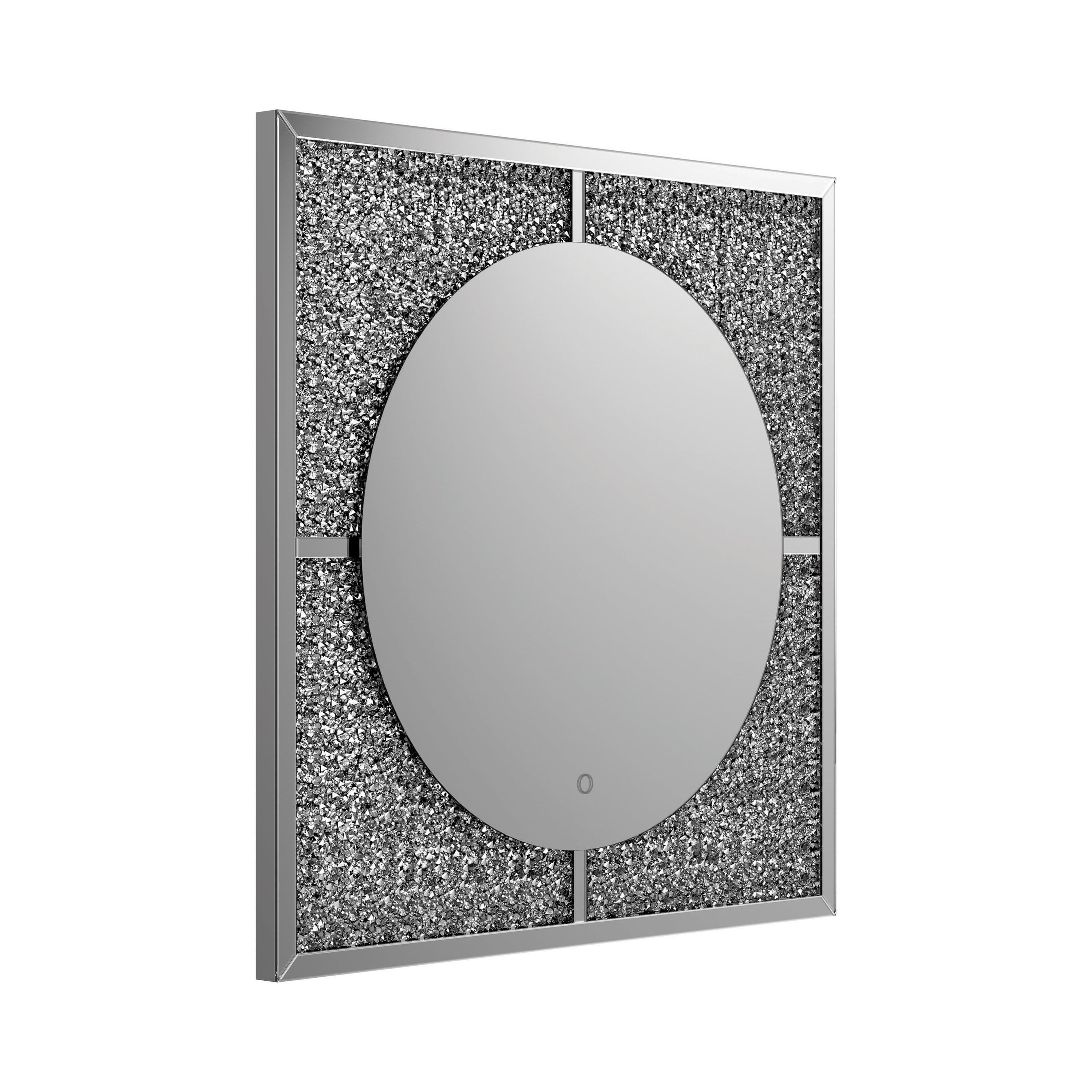 Contemporary Square Silver Wood LED Vanity Mirror 39.25"