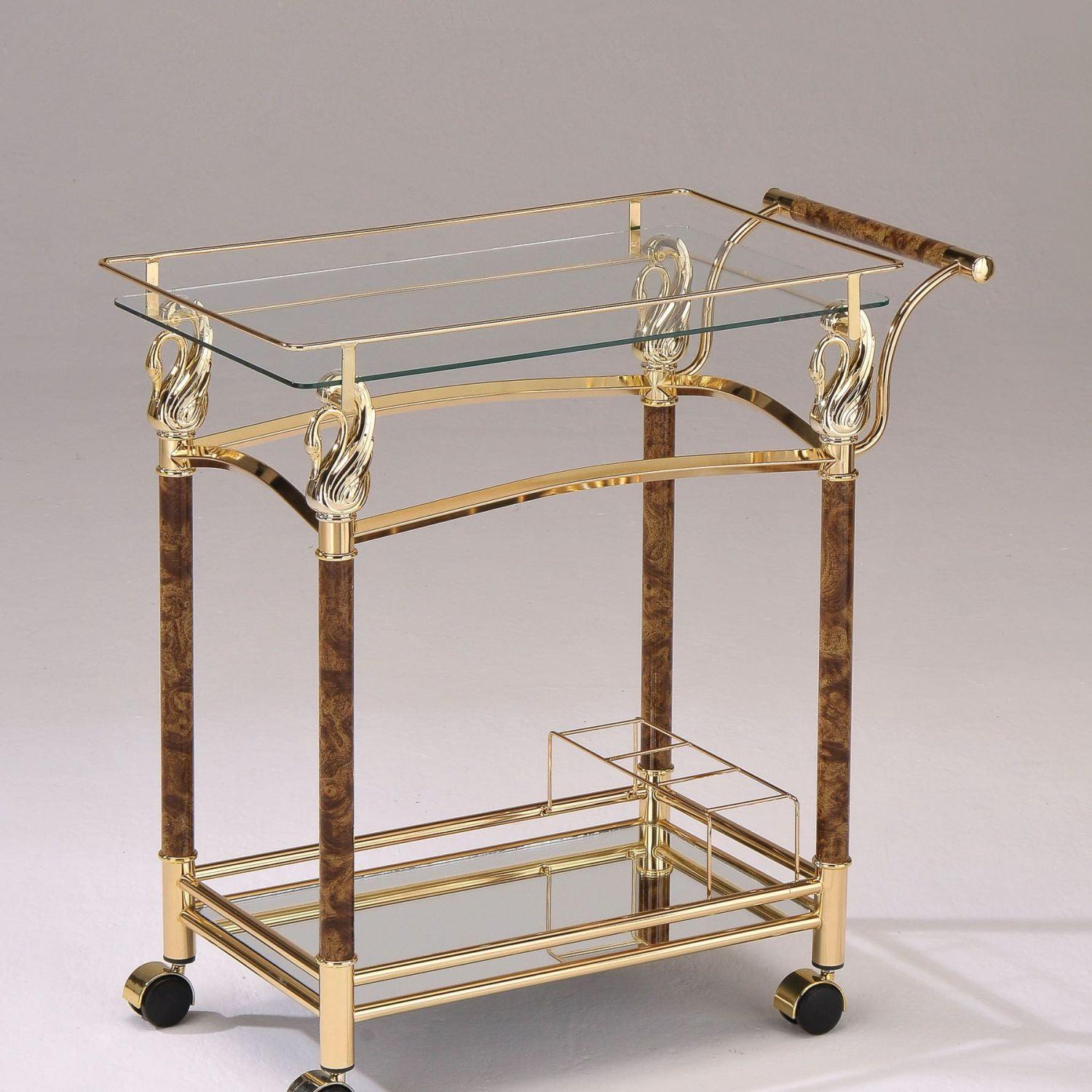 Helmut 31" Gold Plated and Clear Glass Bar Cart with Storage